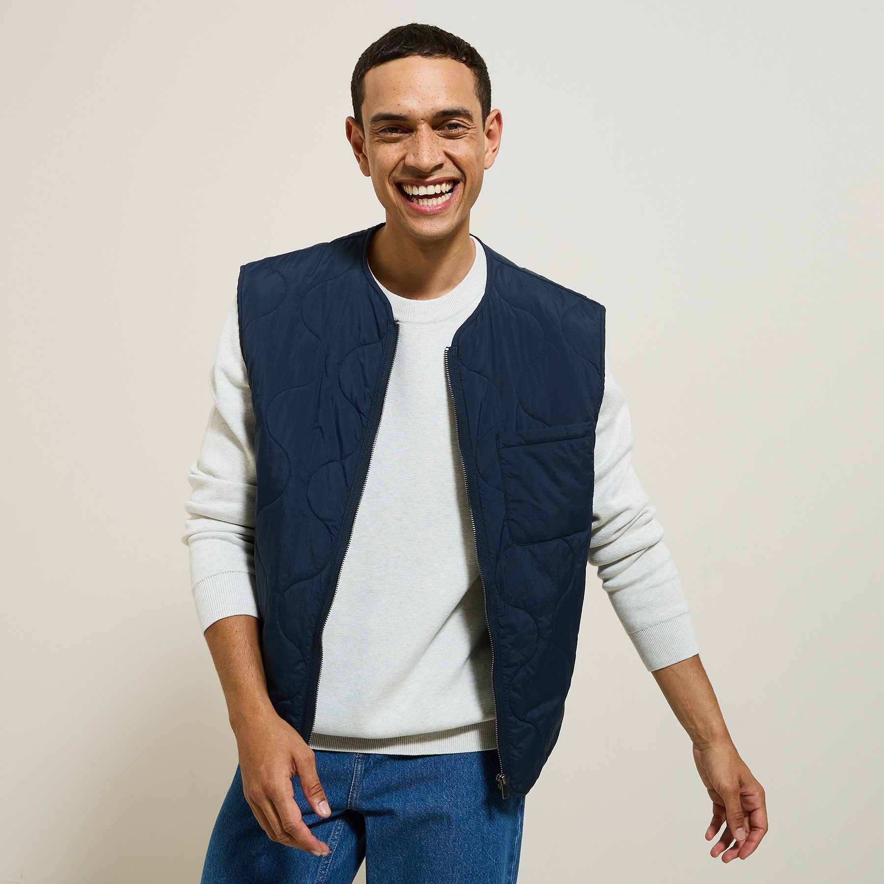 Doudoune sans manche légère matelassée Bleu XS 100% Polyamide, 100% Polyamide Homme