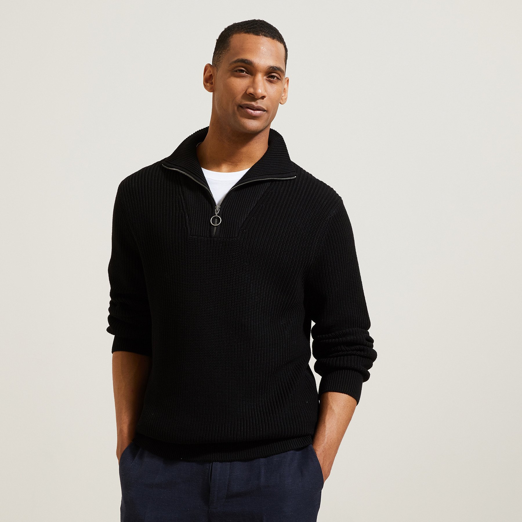 Pull col camionneur en côte Noir XS 50% Coton, 50% Acrylic Homme