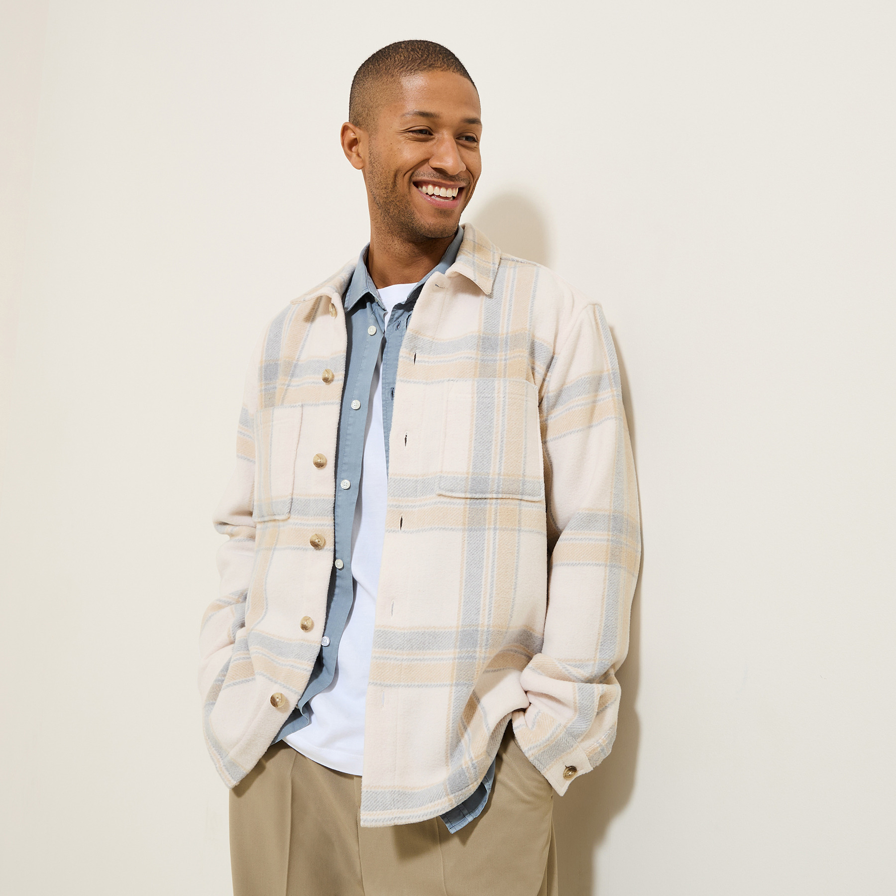 Surchemise à carreaux Ecru XS  Homme