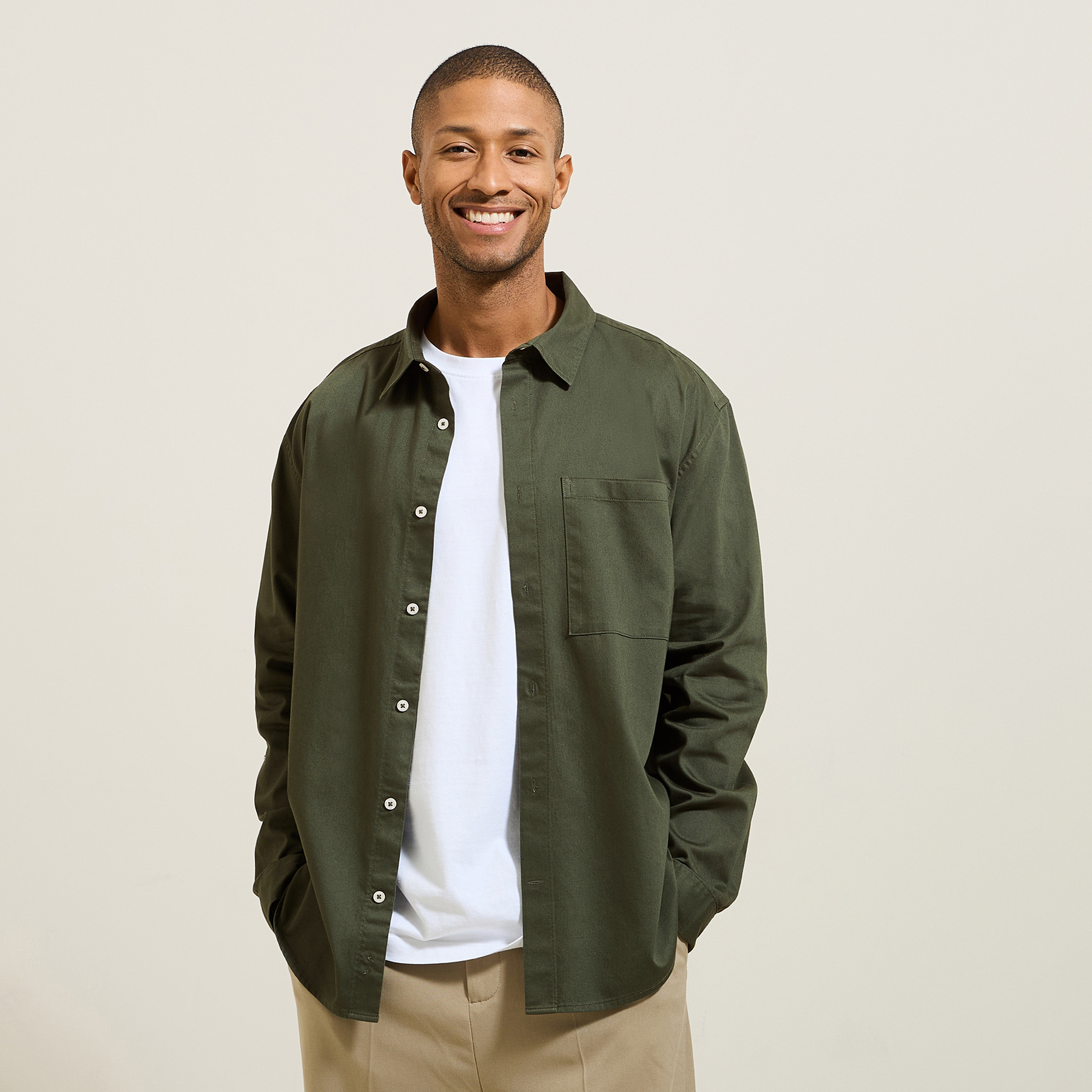 Chemise en coton twill Vert/Kaki XS 100% Coton Homme