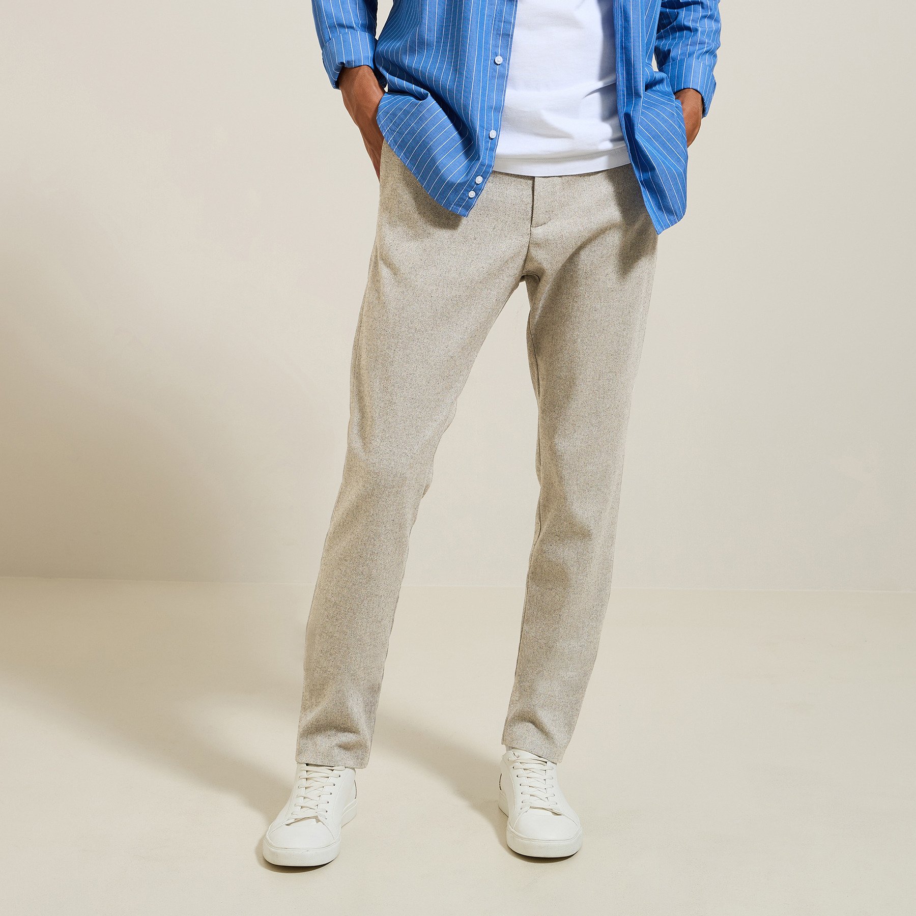 Pantalon chino slim aspect flanelle Beige 36  Homme