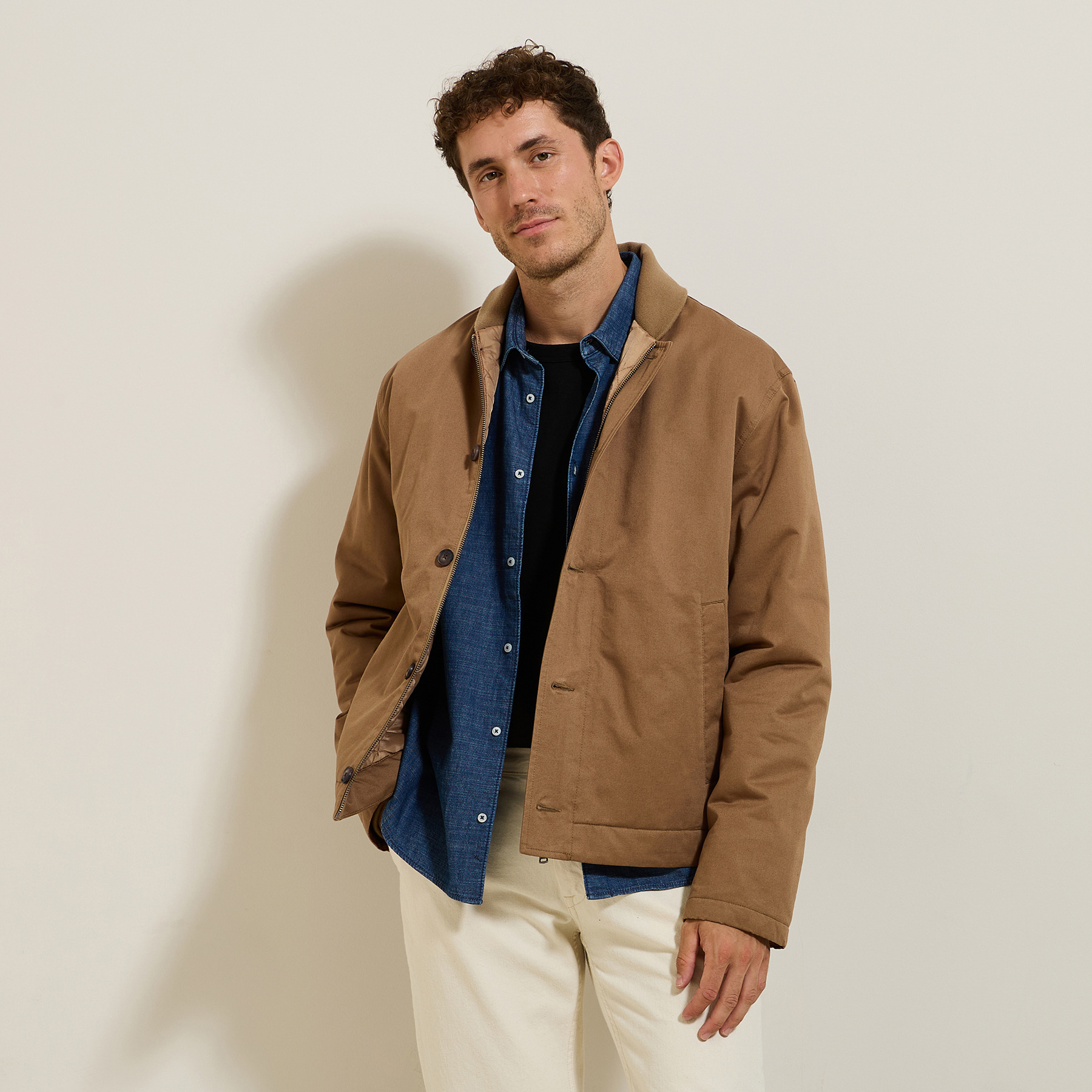 Blouson col châle boutonné Marron M 100% Polyester, 100% Coton Homme