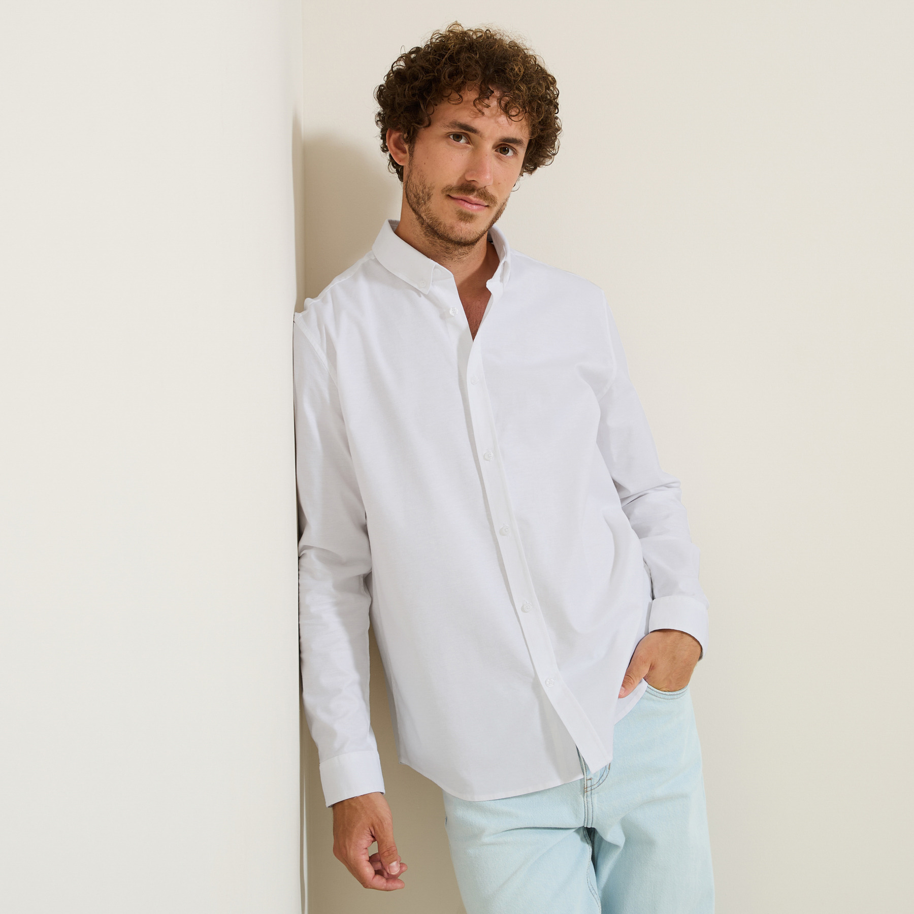 Chemise en coton oxford élasthanne Blanc S 97% Coton, 3% Elasthanne Homme