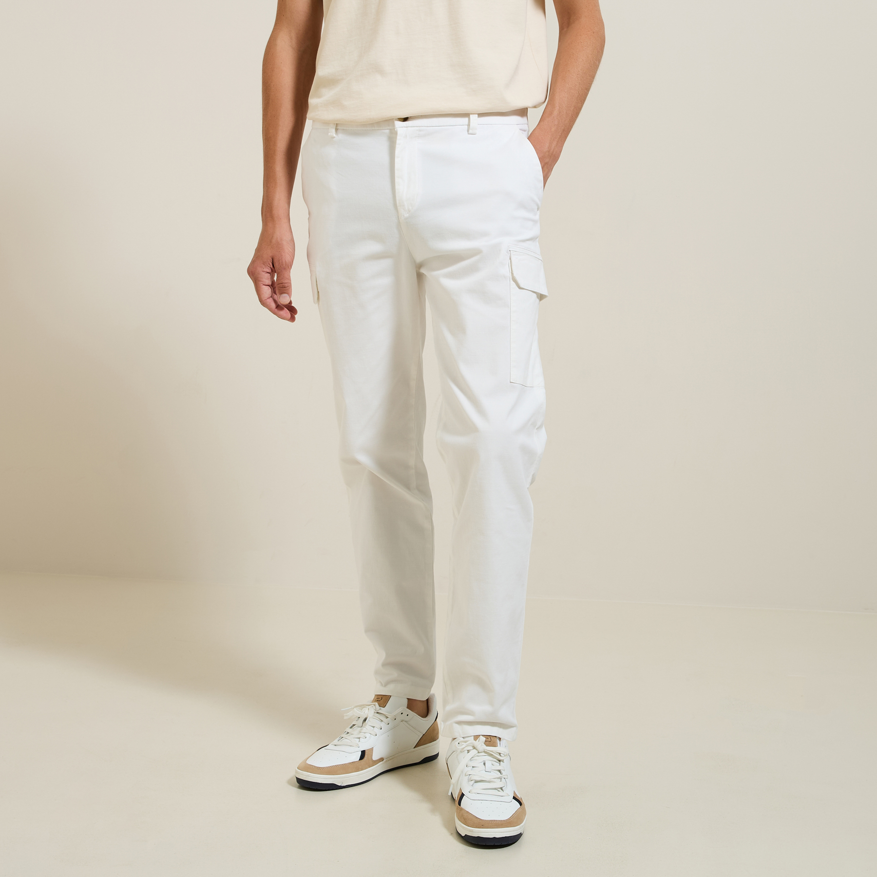 Pantalon cargo relax Blanc 38 98% Coton, 2% Elasthanne Homme