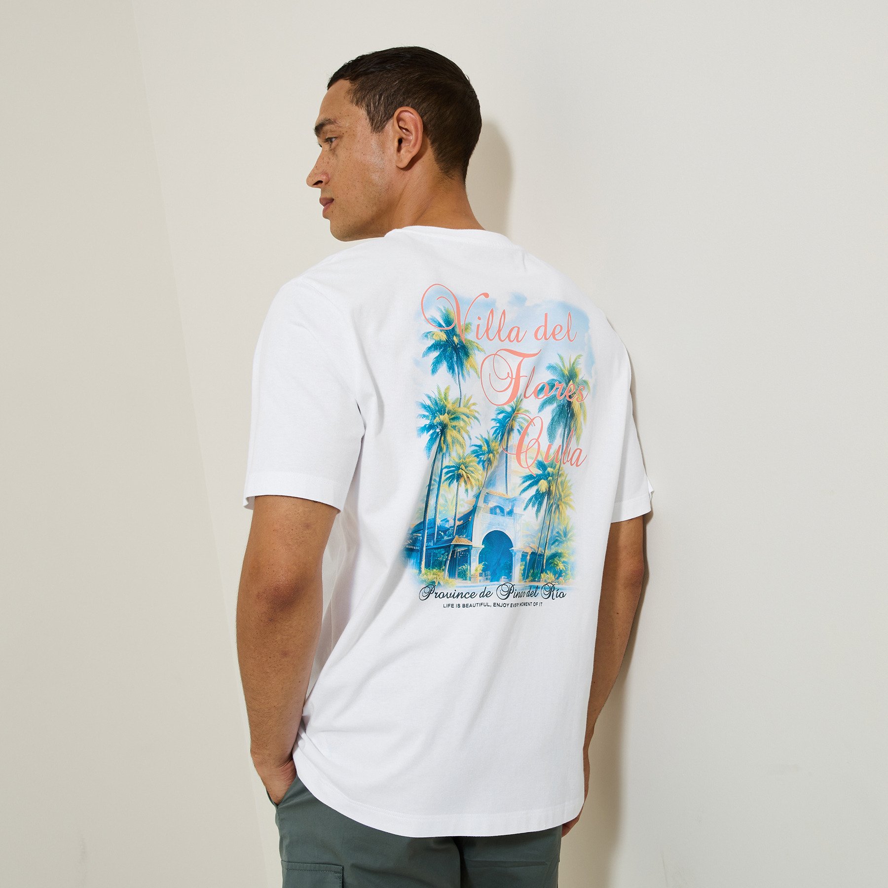 Tee shirt imprimé devant et dos paysage Blanc M 100% Coton Homme