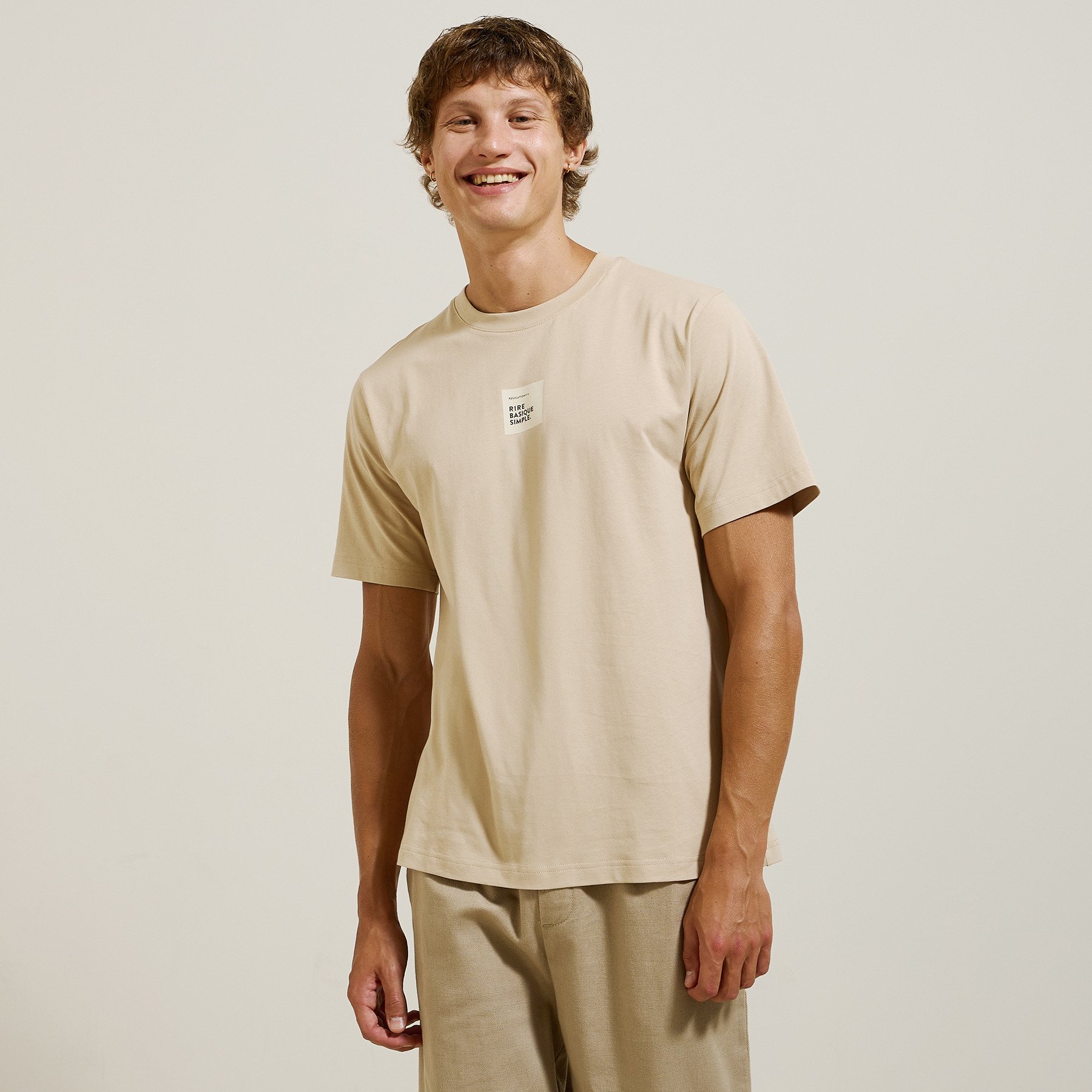 Tee shirt Noël résolution col rond Beige XS 100% Coton Homme