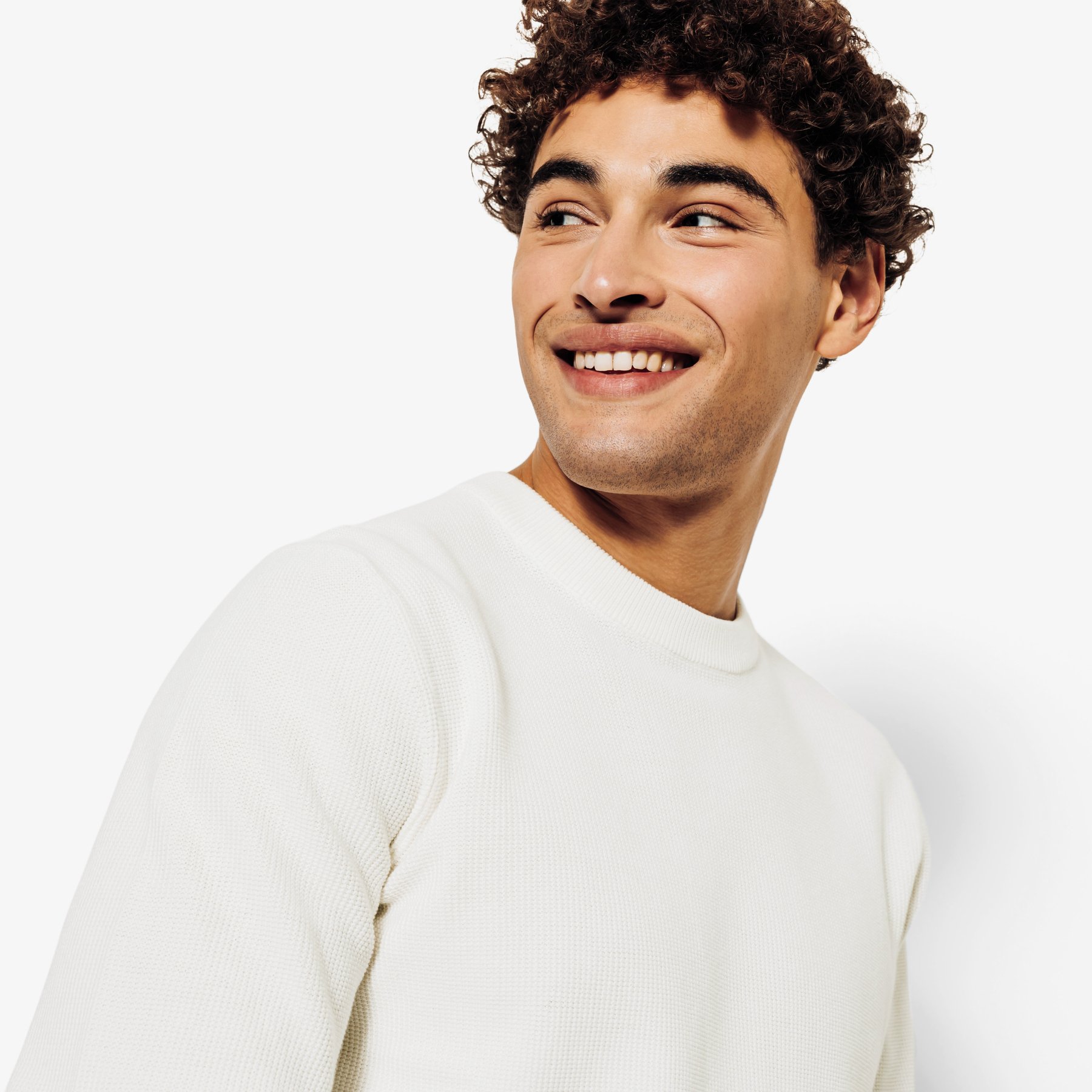 Pull col rond jeux de points Blanc S 100% Coton Homme