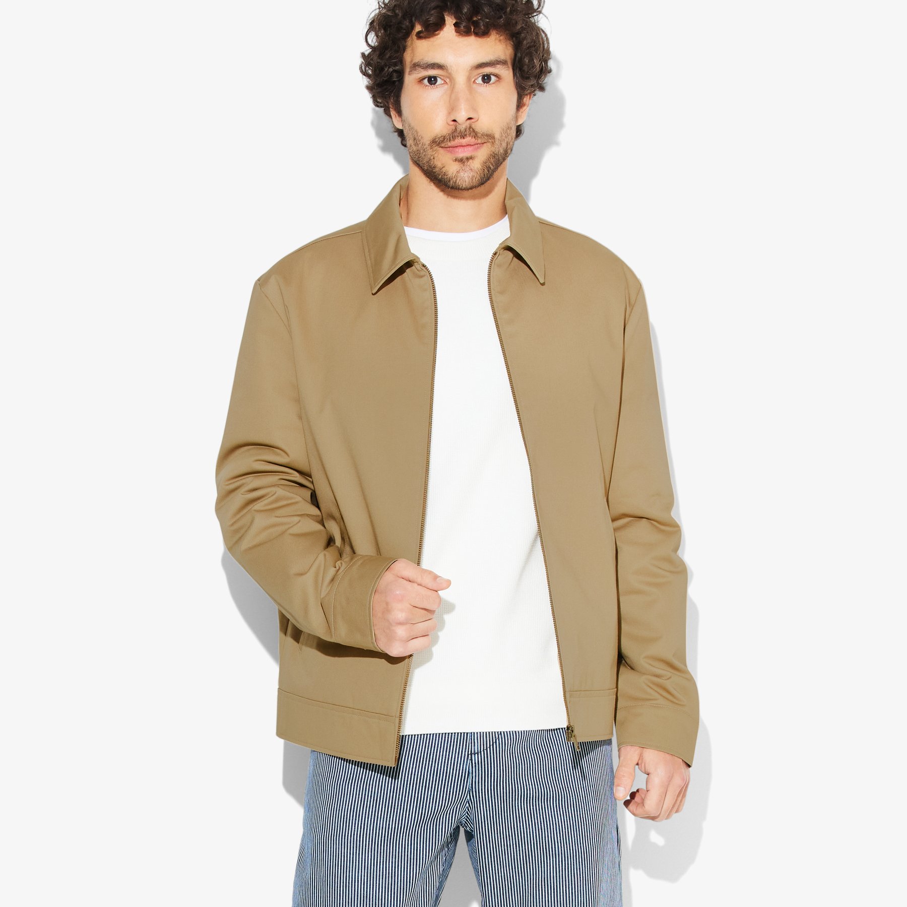 Blouson mi-saison zippé col chemise Beige S 100% Polyester, 65% Polyester, 35% Coton Homme