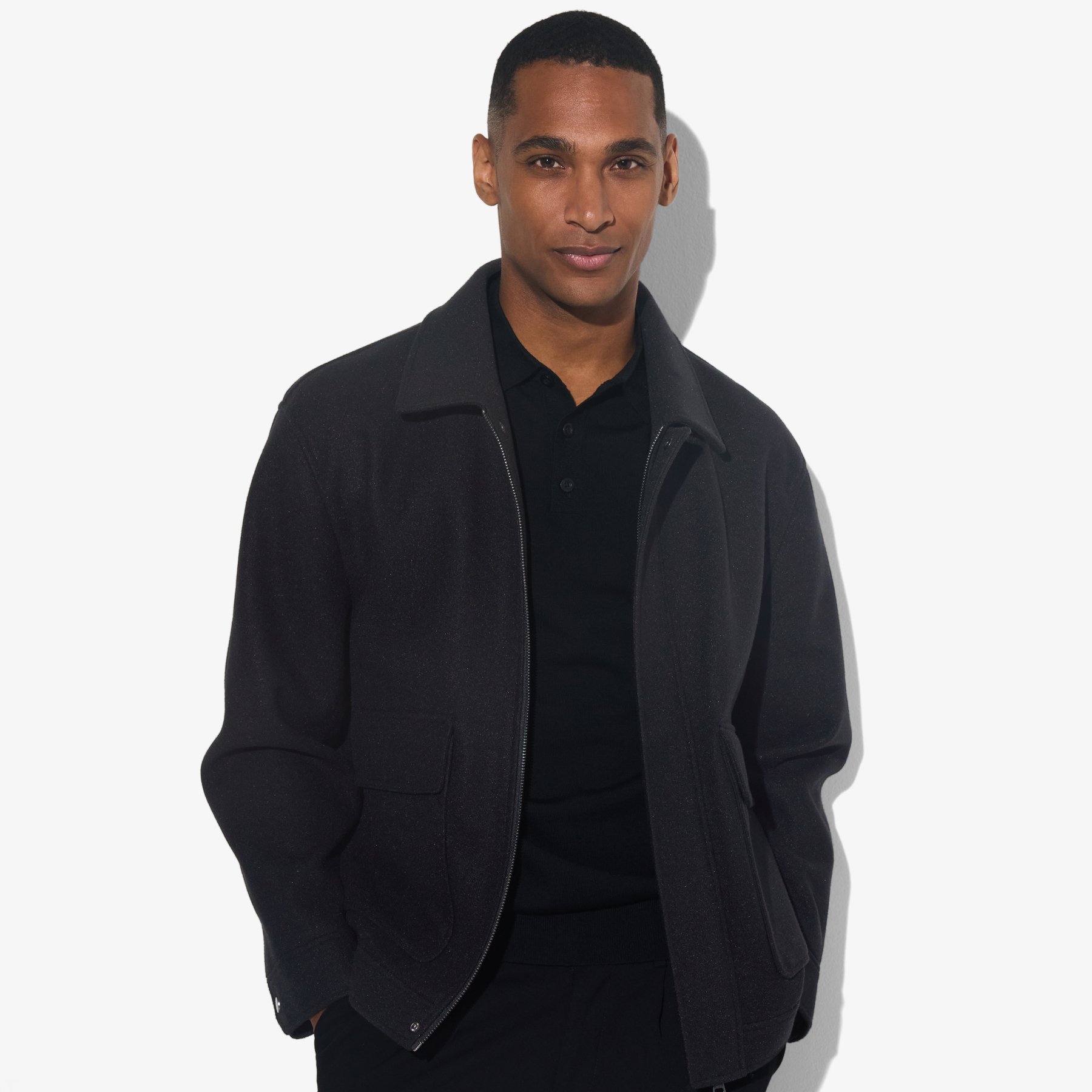 Blouson aspect lainage col chemise Noir M 100% Polyester, 100% Polyester Homme