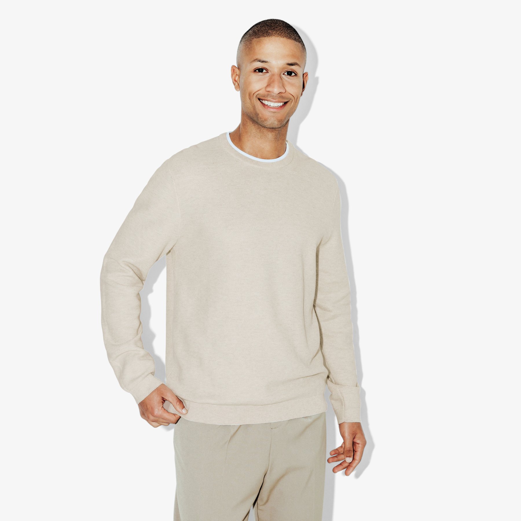 Pull col rond 2-en-1 Beige XS 100% Coton Homme