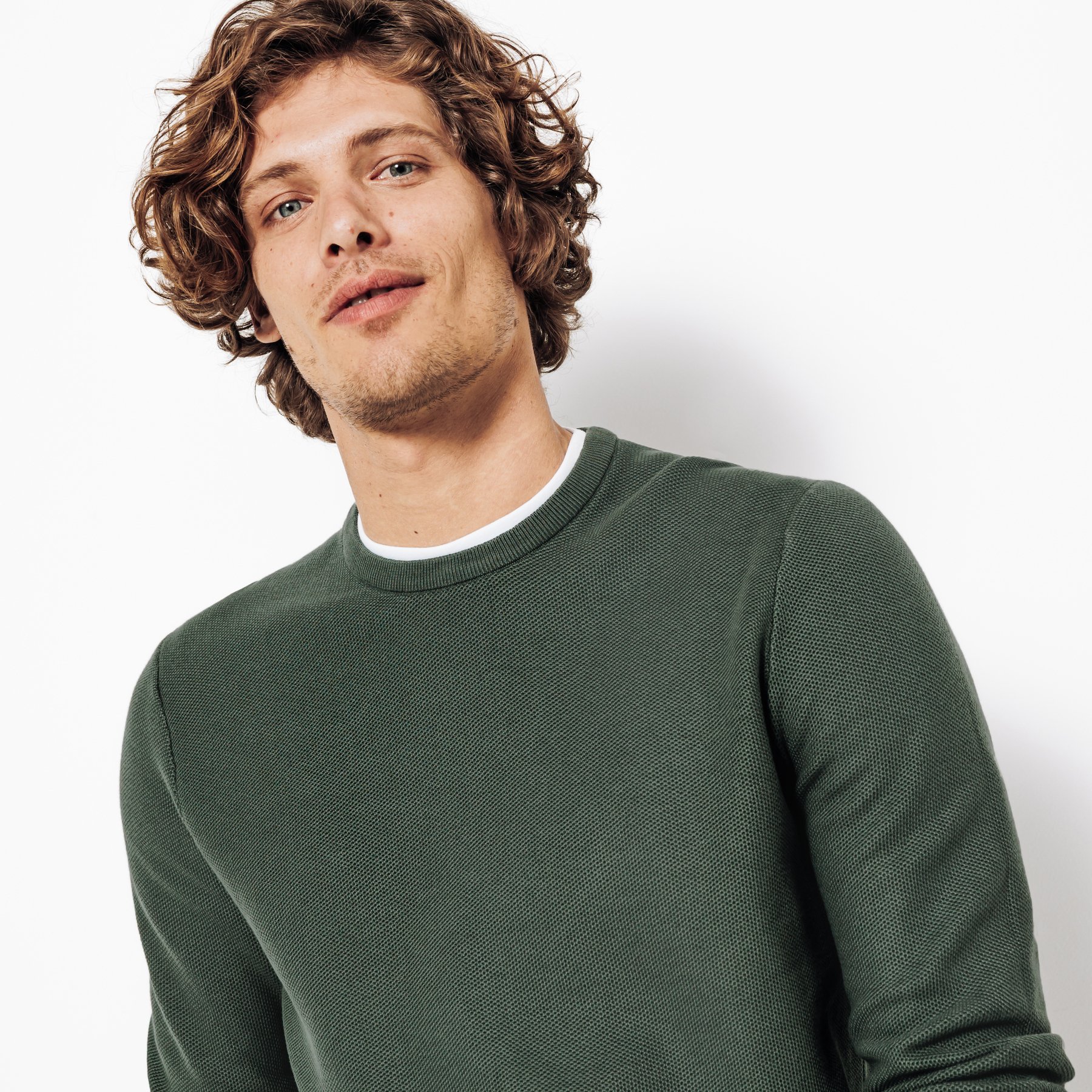 Pull col rond 2-en-1 Vert/Kaki XS 100% Coton Homme