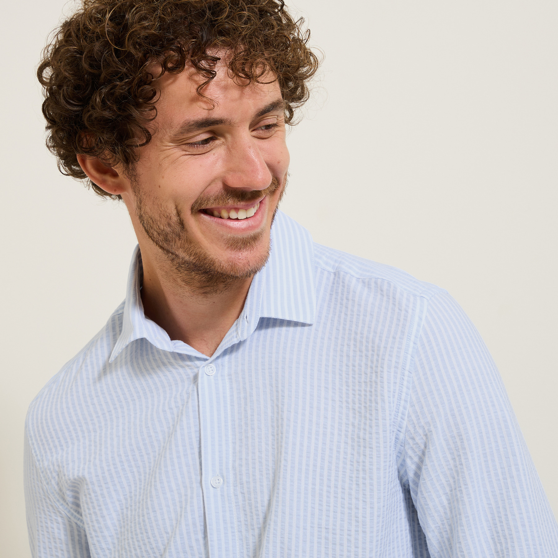 Chemise en coton seersucker rayée Bleu XS 100% Coton Homme