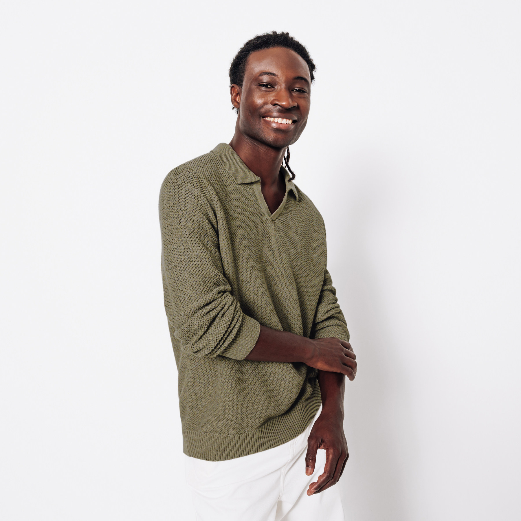 Polo en maille jeux de points fantaisie Vert/Kaki S 37% Lin, 32% Viscose, 31% Polyester Homme
