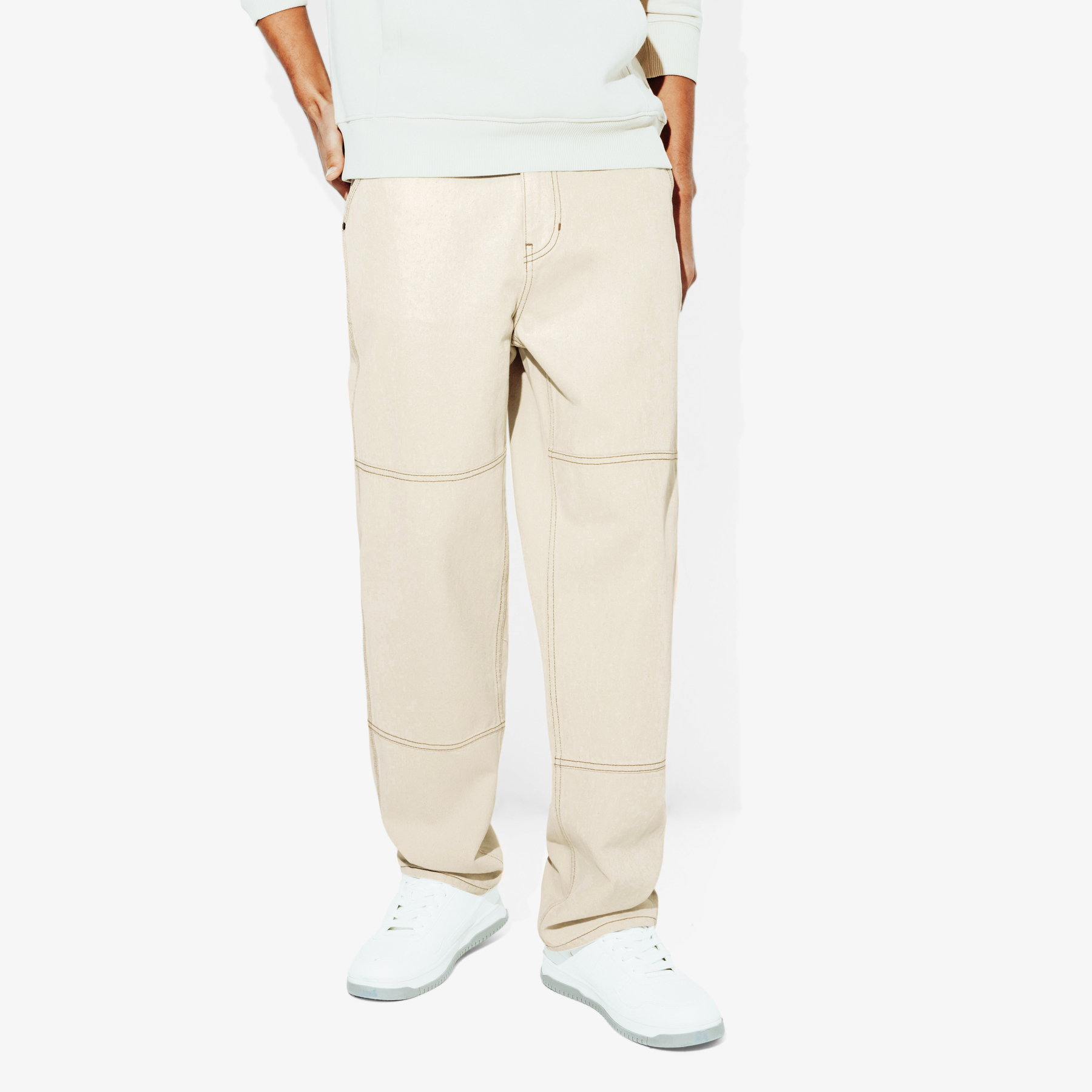 Jean loose à découpes Ecru 34 100% Coton Homme