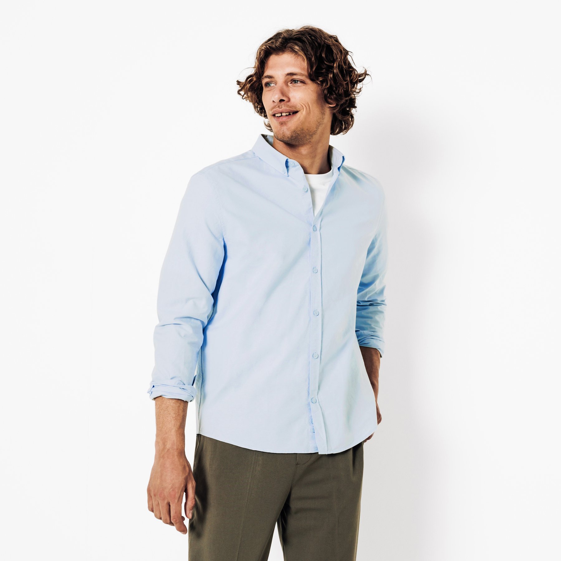 Chemise oxford en coton unie Bleu S 100% Coton Homme