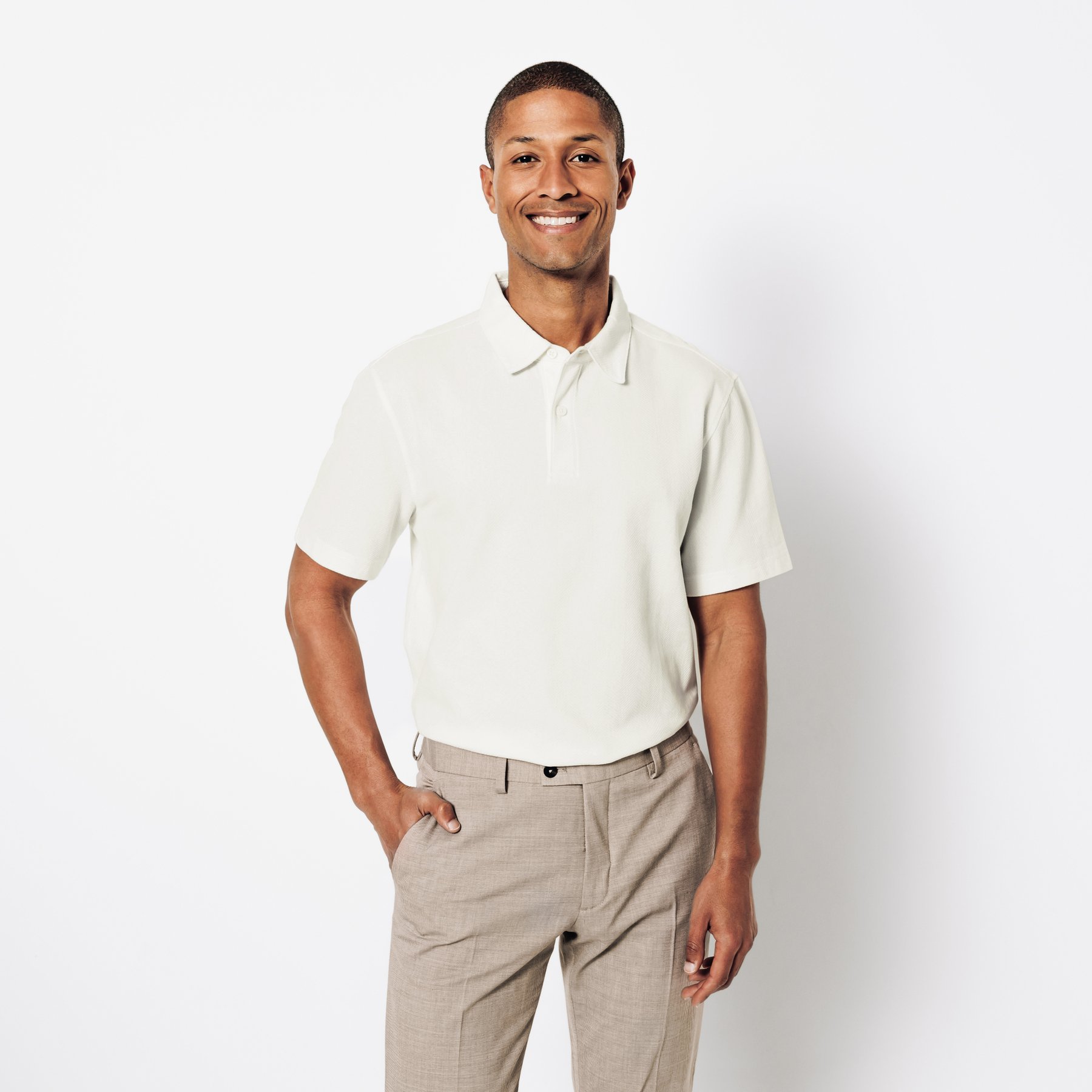 Polo manches courtes chevron Blanc XS 100% Coton Homme
