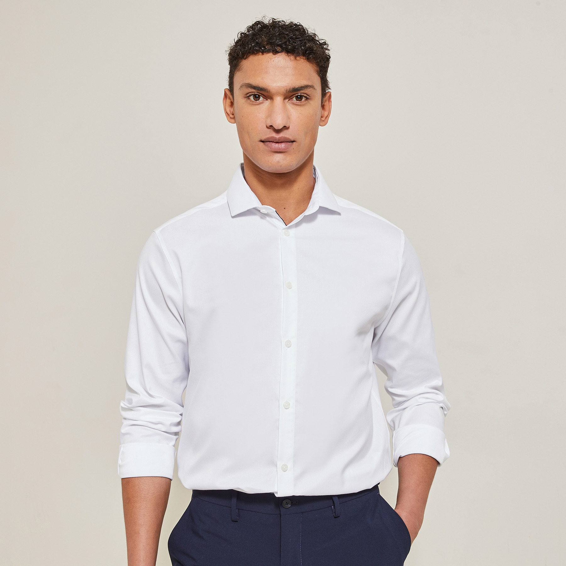 Chemise regular sans repassage unie coton Blanc S 100% Coton Homme
