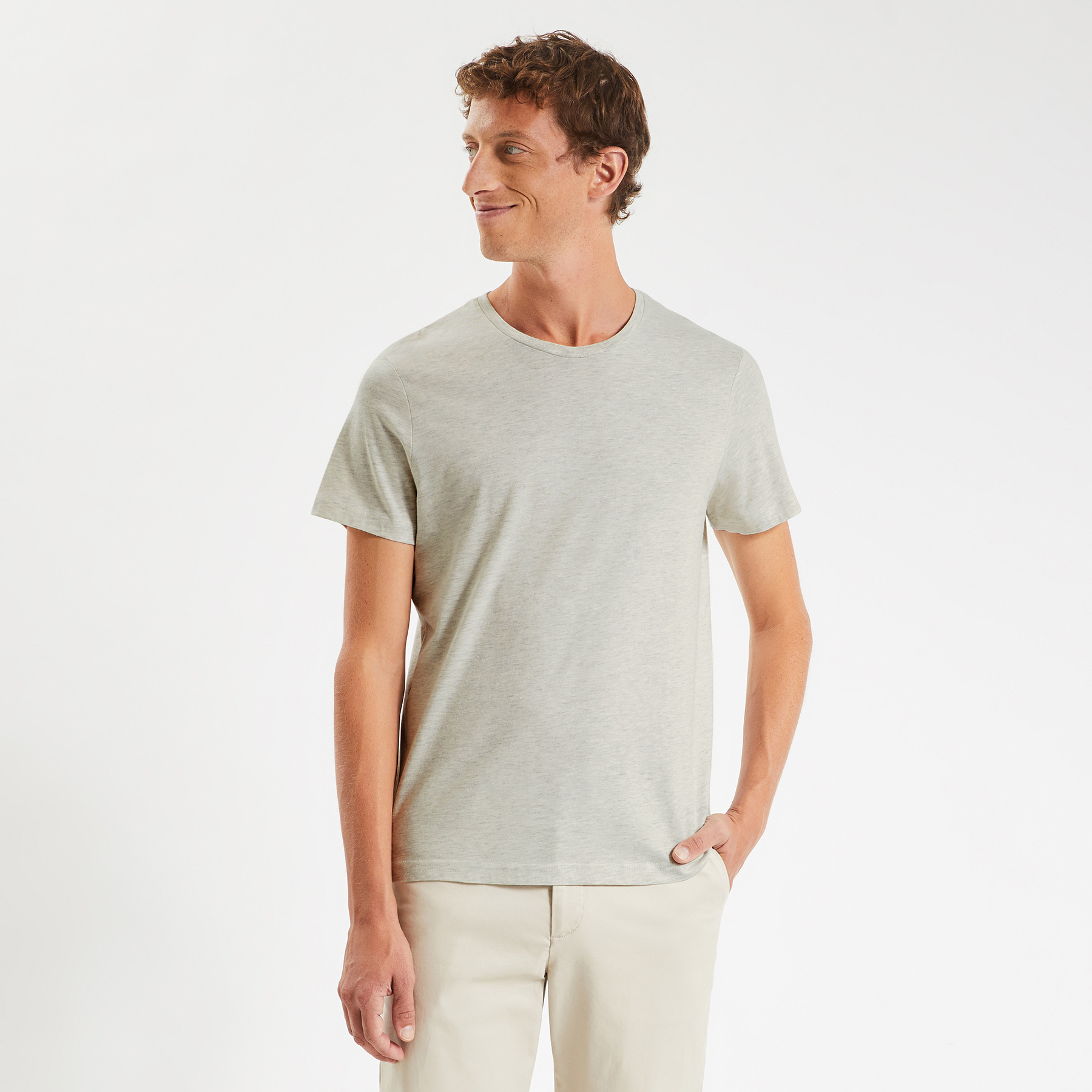 Tee shirt basique uni Ecru S 100% Coton Homme