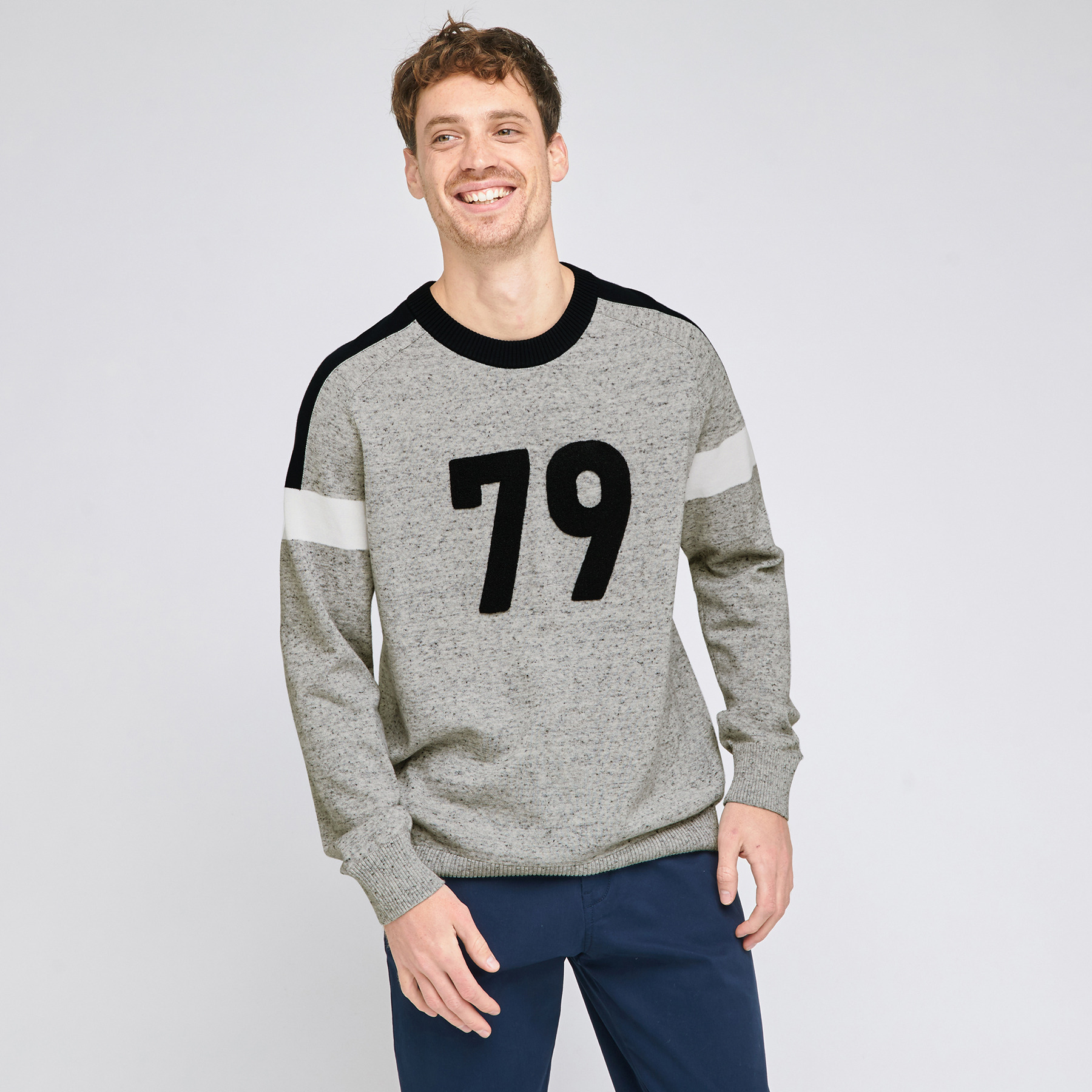Pull col rond bouclette Gris Homme