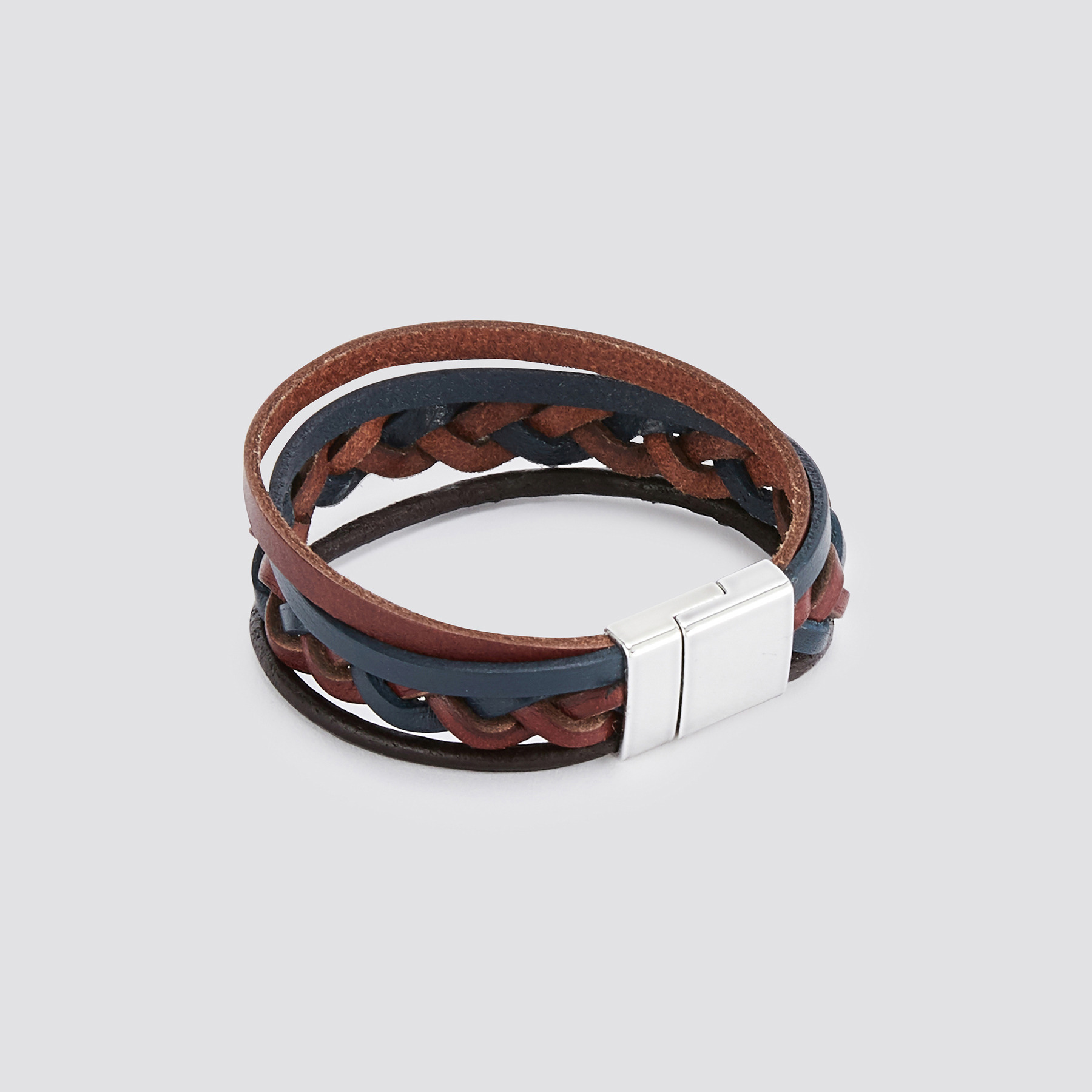 Bracelet multi cordons Bleu T.U. 100% Cuir de veau, 100% Zinc Homme