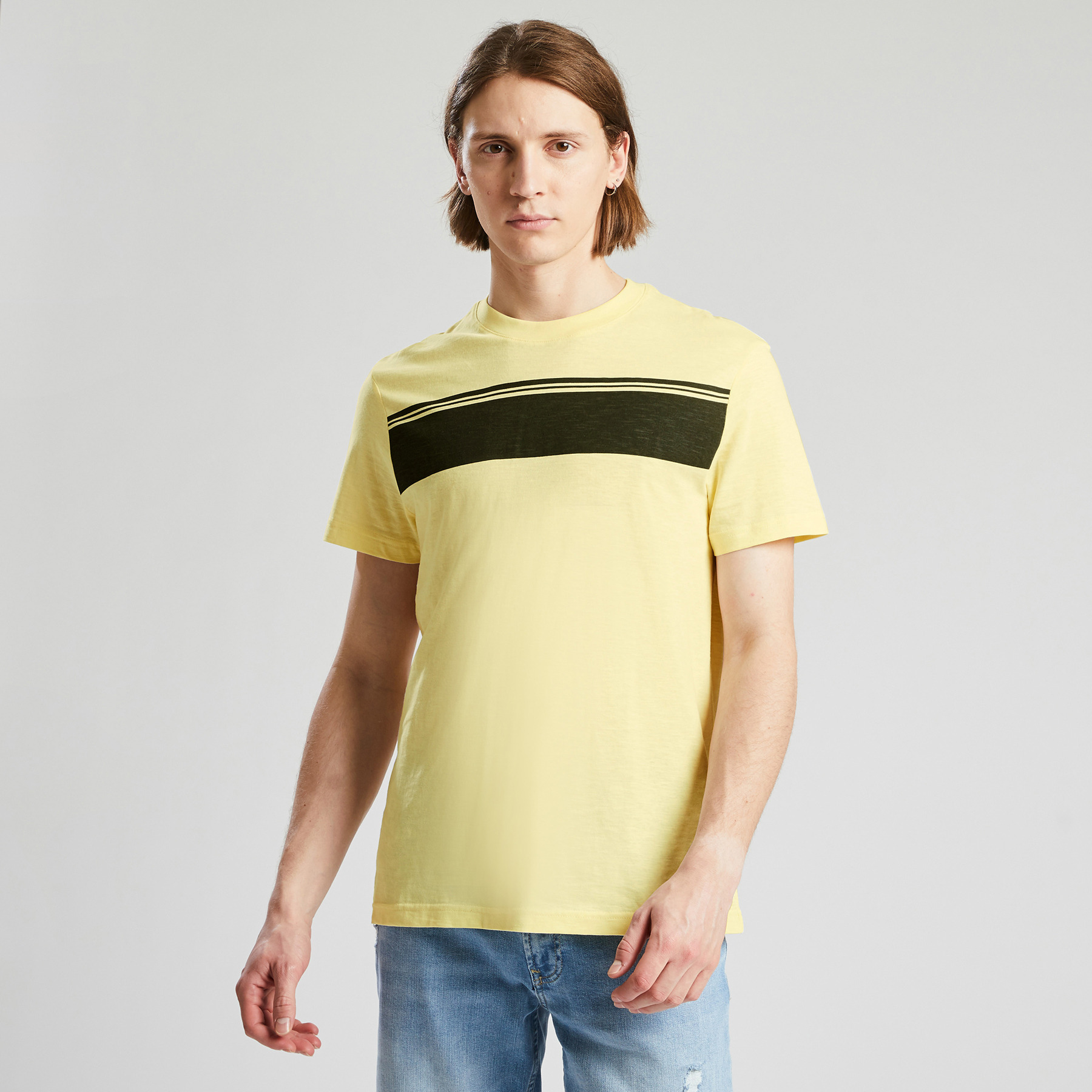 tee shirt larges rayures imprimées Jaune/Or Homme