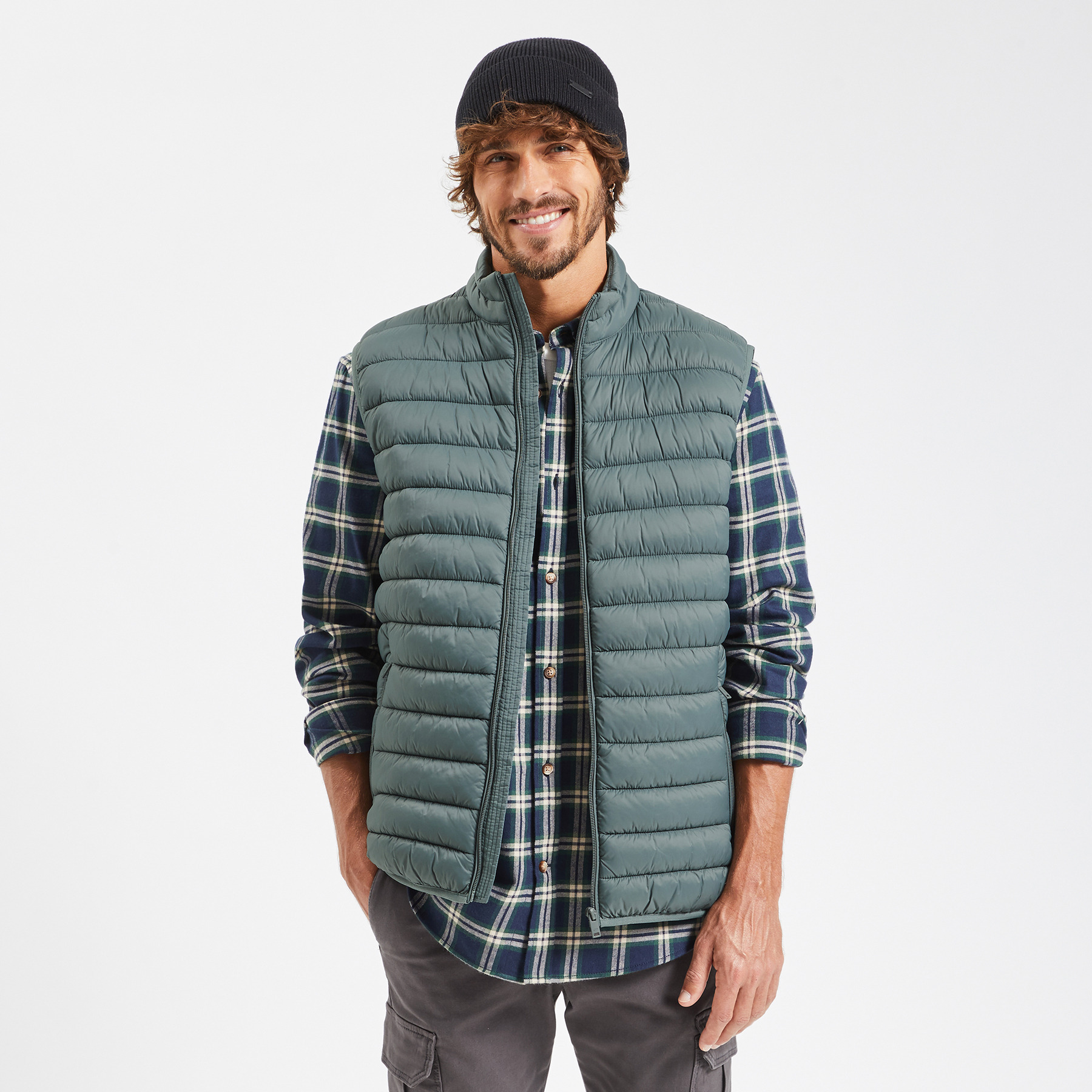 Doudoune légère sans manche Vert/Kaki S 100% Polyamide, 100% Polyester, 100% Polyamide Homme