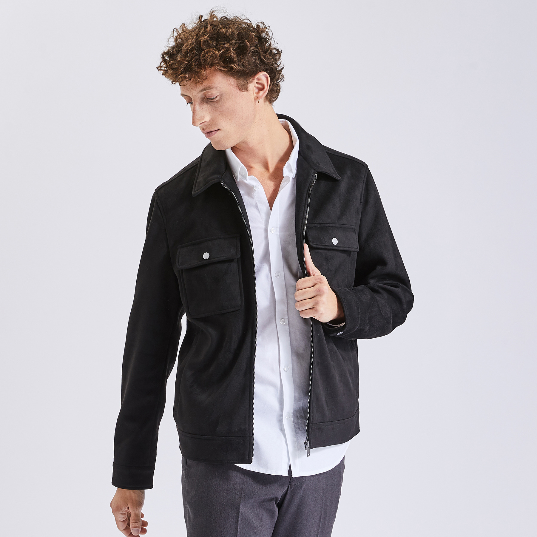 Blouson aspect velours col chemise Noir M 100% Polyester, 100% Polyester, 100% Polyester Homme Brice