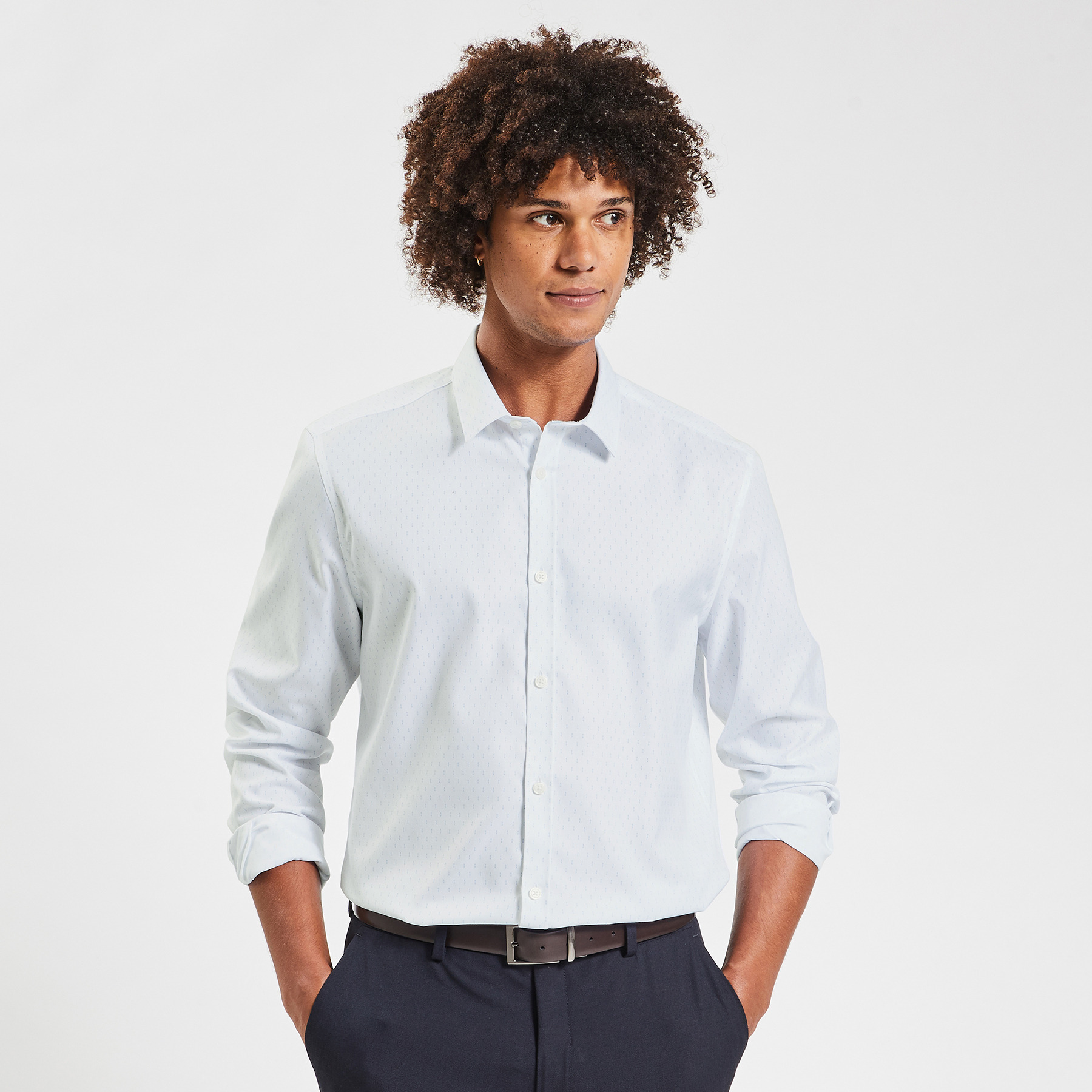 Chemise slim sans repassage imprimé micro géo coto Blanc S 100% Coton Homme