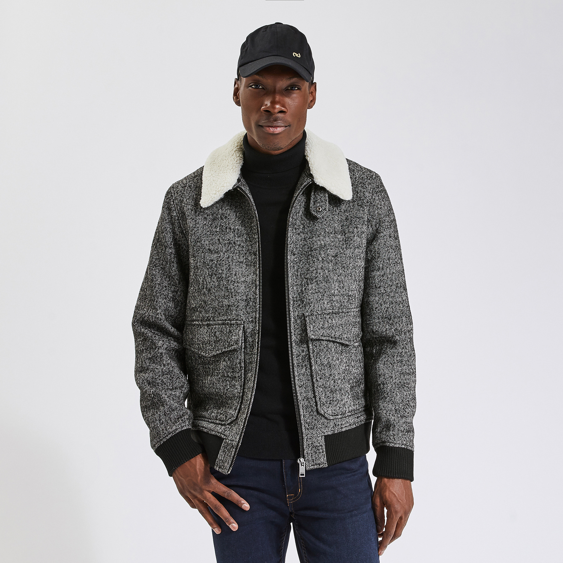 Blouson lainage fantaisie col en sherpa Gris moyen S Laine Homme Brice