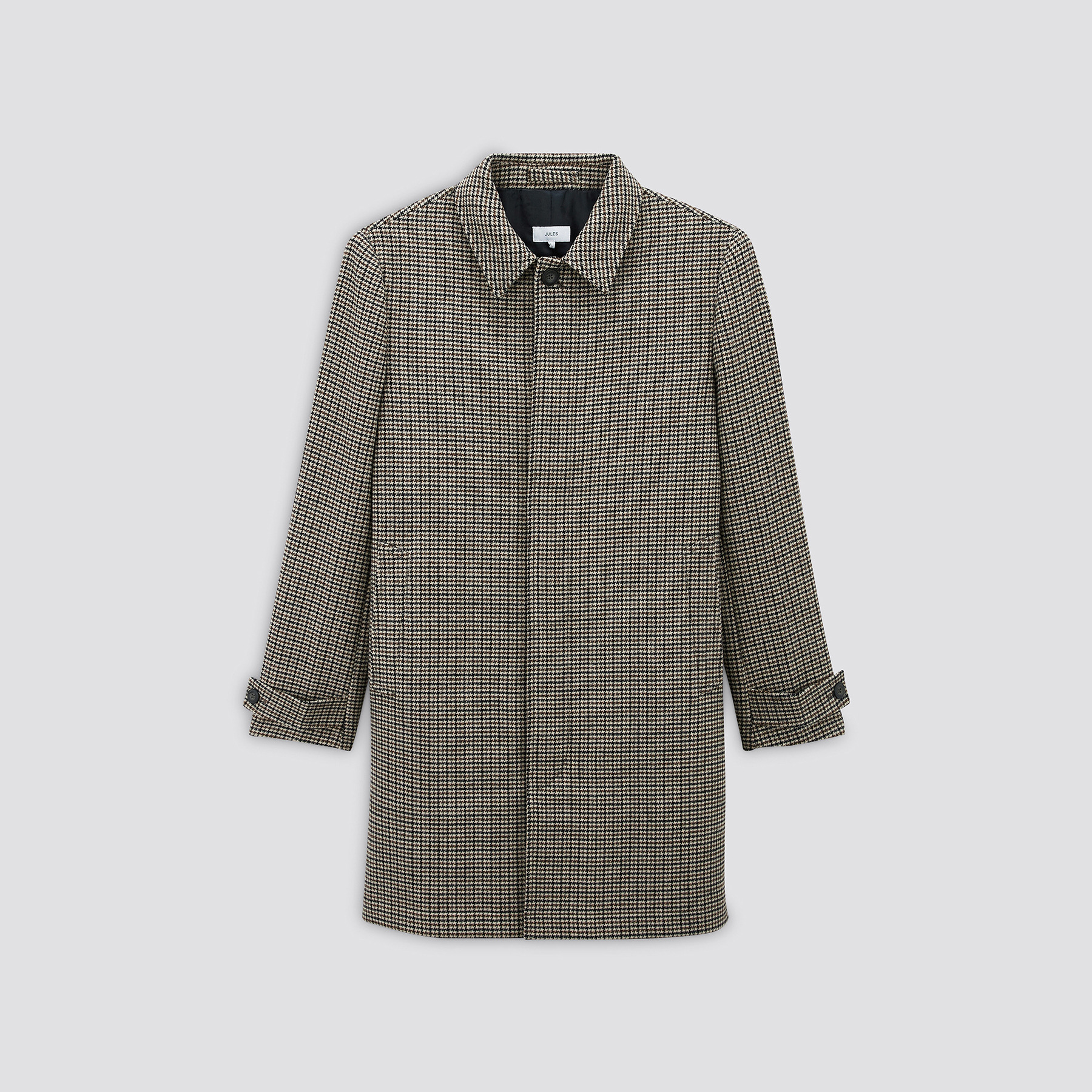Manteau col chemise motif pied de puce Marron S Polyester Homme