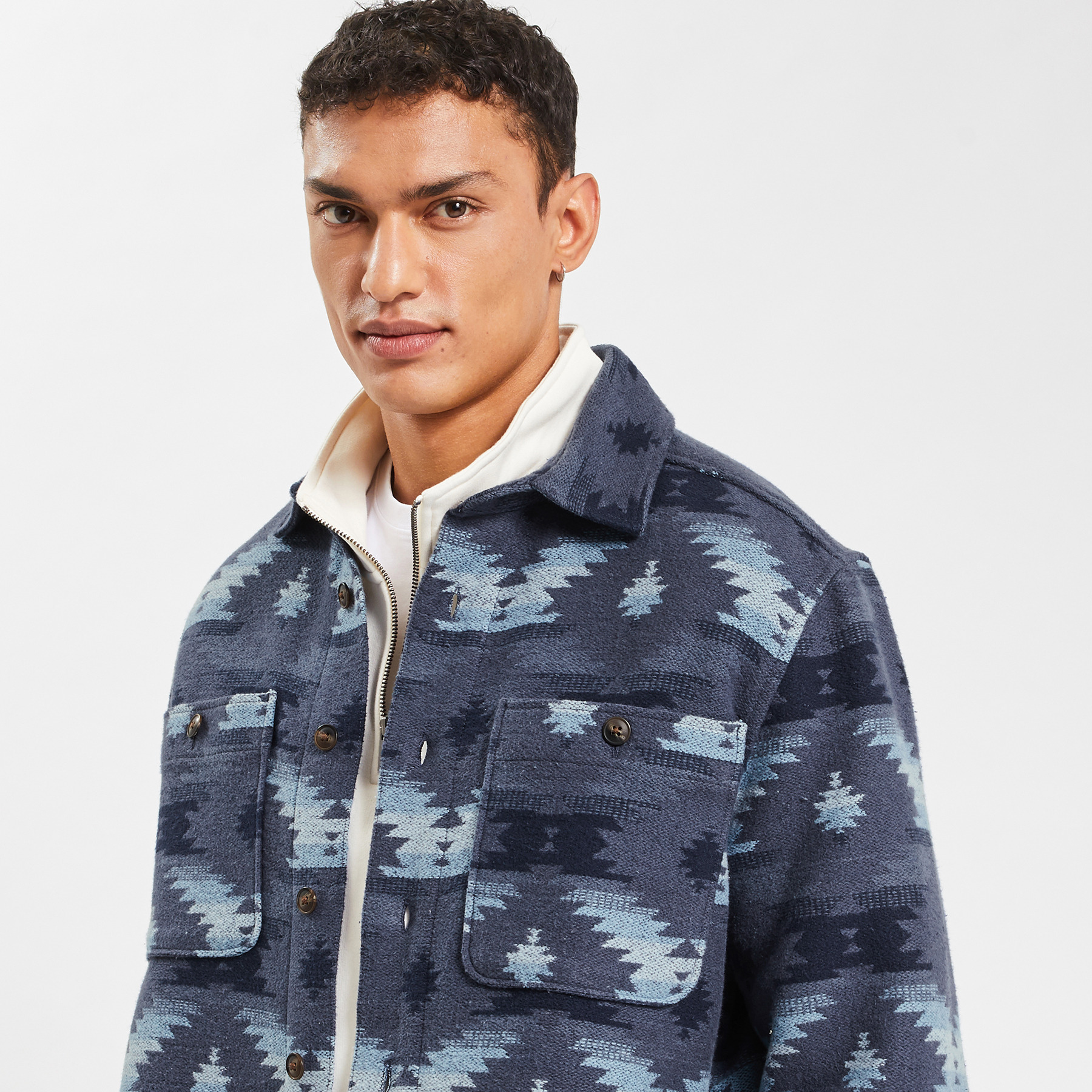 Surchemise imprimé ethnique coton Bleu foncé XS 100% Coton Homme Jules