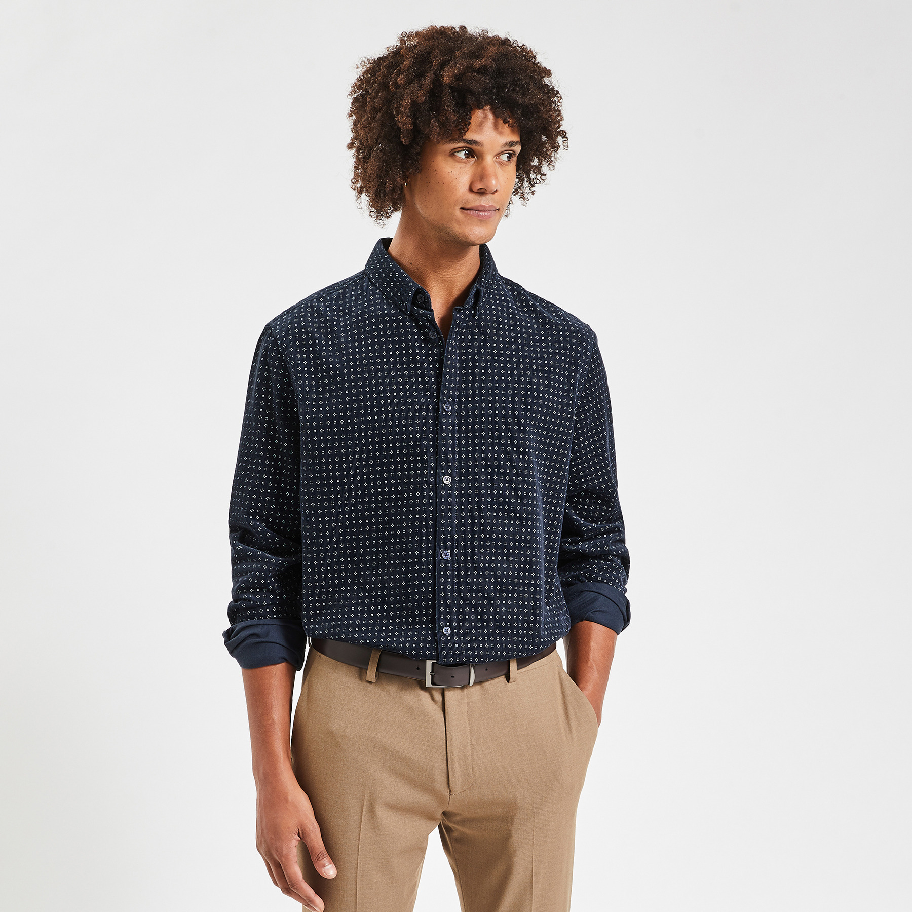 Chemise regular micro imprimé coton recyclé velour Bleu XS 100% Coton Homme