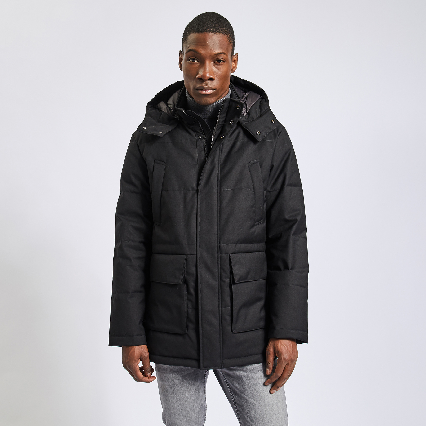 Parka déperlante duvet et capuche Noir S Polyester Homme
