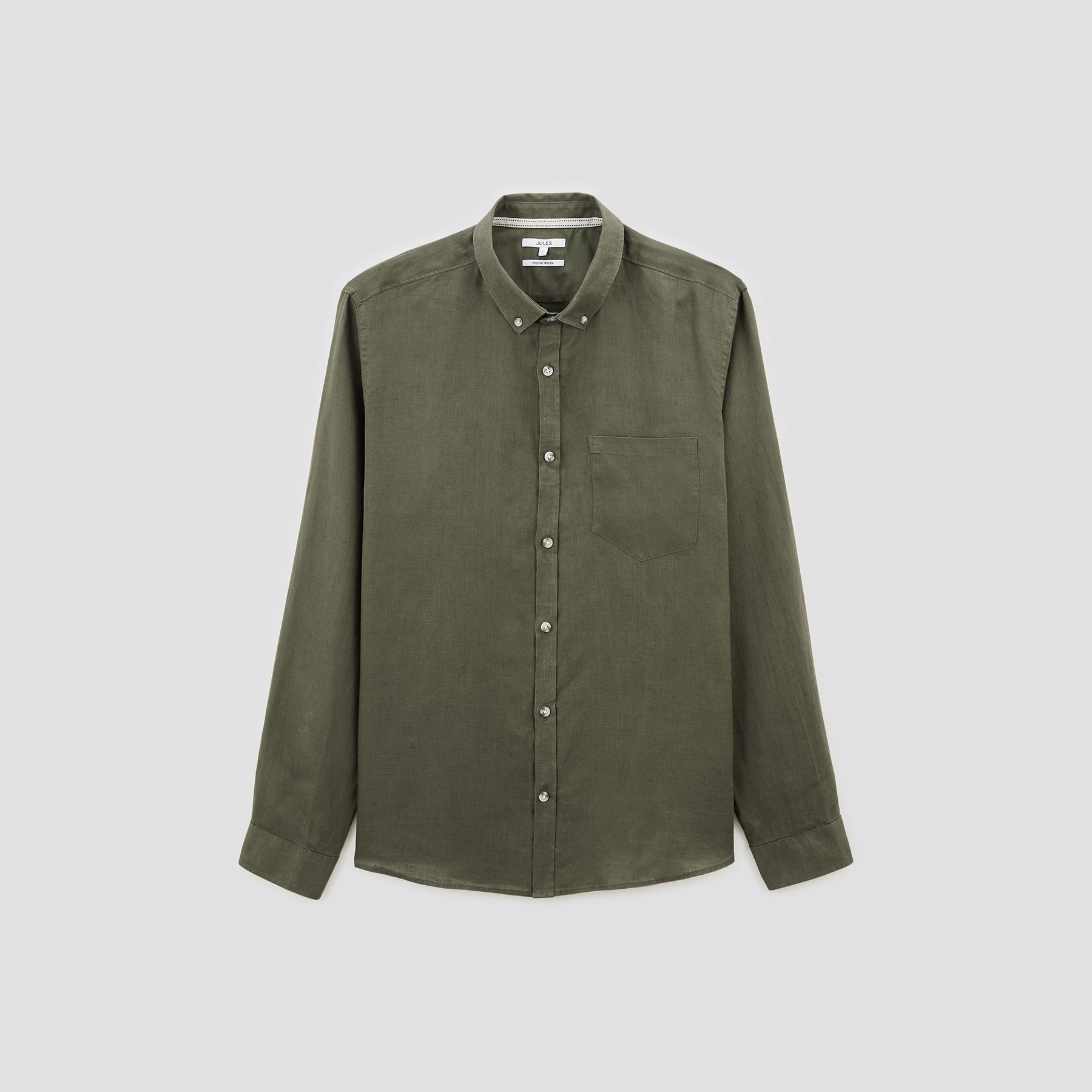 Chemise regular unie en lin Vert/Kaki M 100% Lin Homme