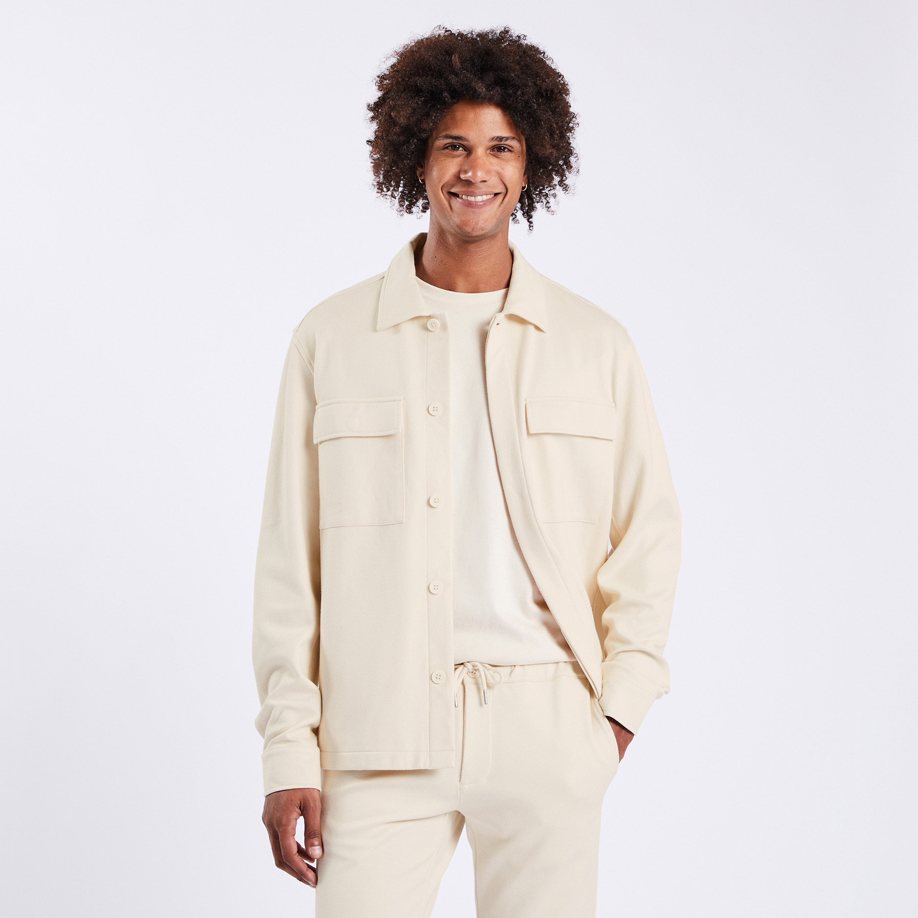 Surchemise unie coton maille Beige XS 81% Coton, 16% Acrylique, 3% Elasthanne Homme Jules