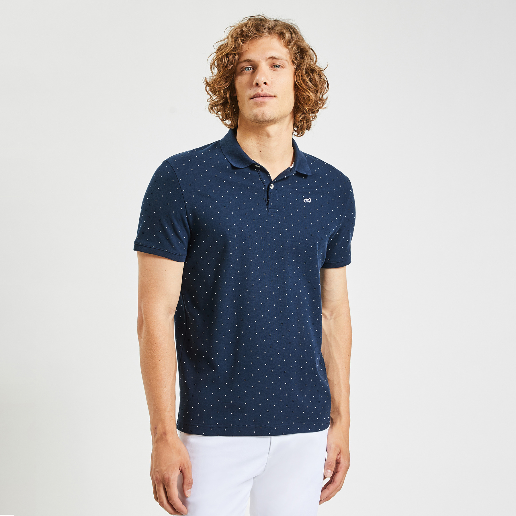 Polo manches courtes piqué à pois Bleu foncé S 100% Coton Homme Jules