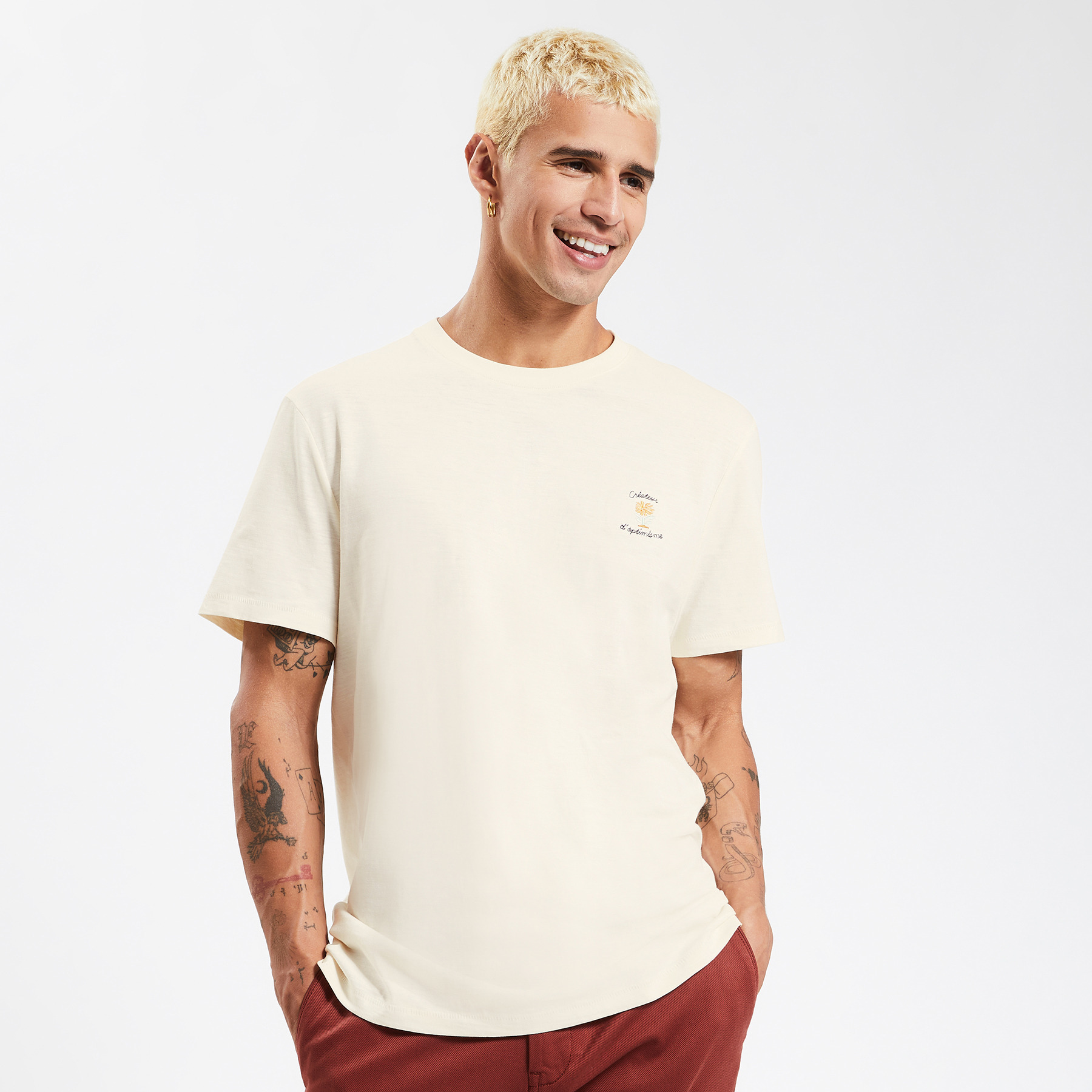 Tee shirt matière flammée brodé Blanc XS 100% Coton Homme Jules
