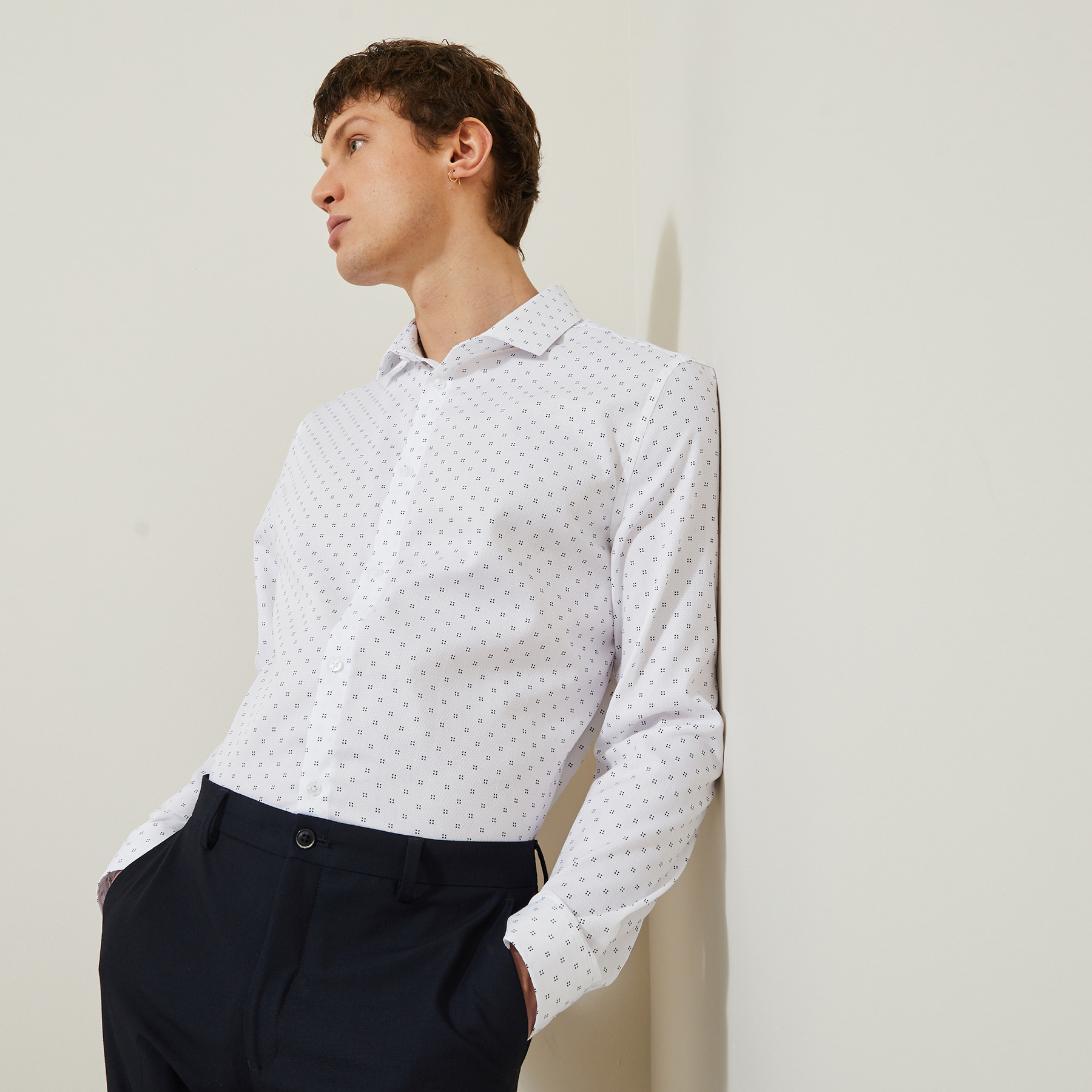 Chemise sans repassage en coton jacquard Blanc XS 100% Coton Homme