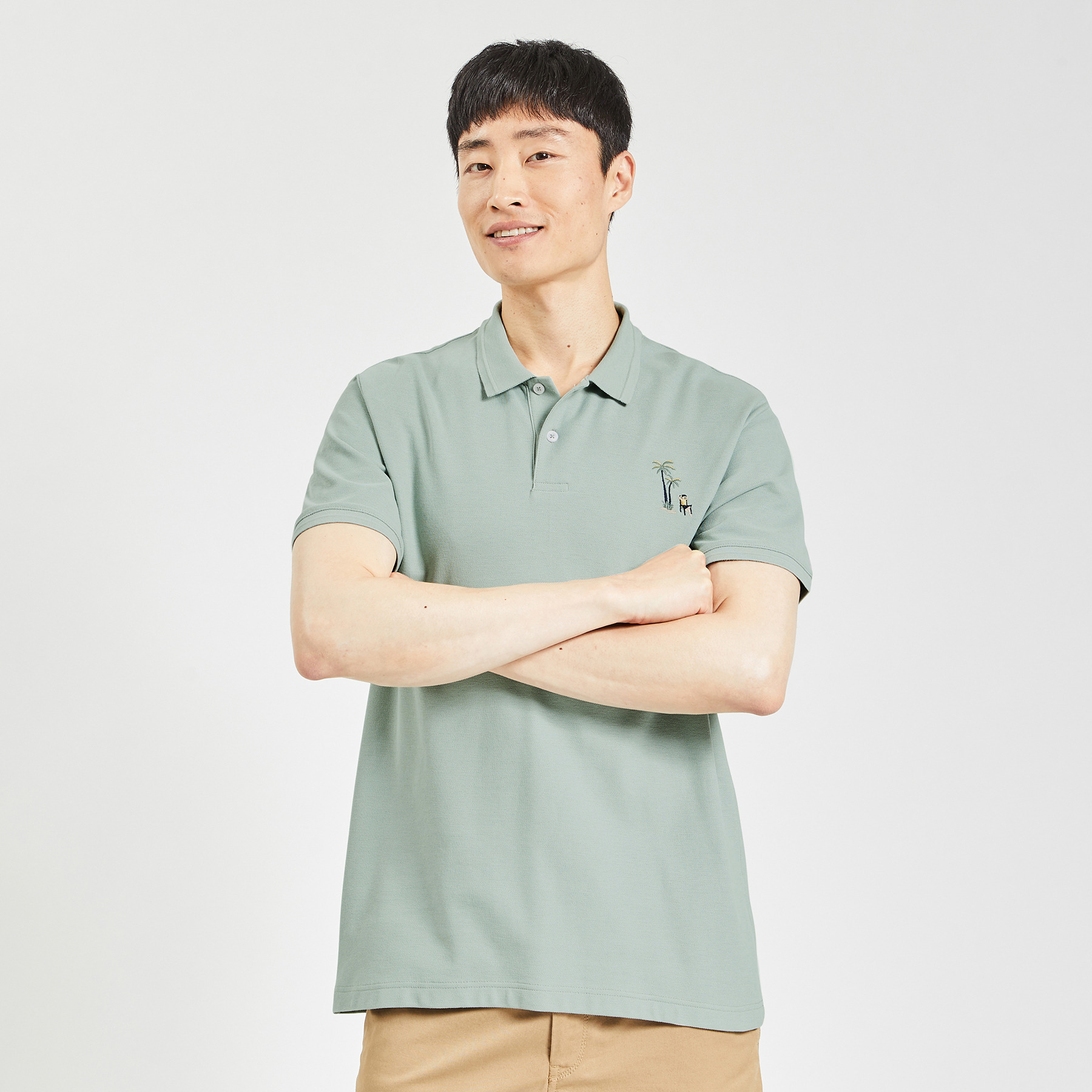 Polo manches courtes piqué brodé poitrine Vert clair S 100% Coton Homme Brice