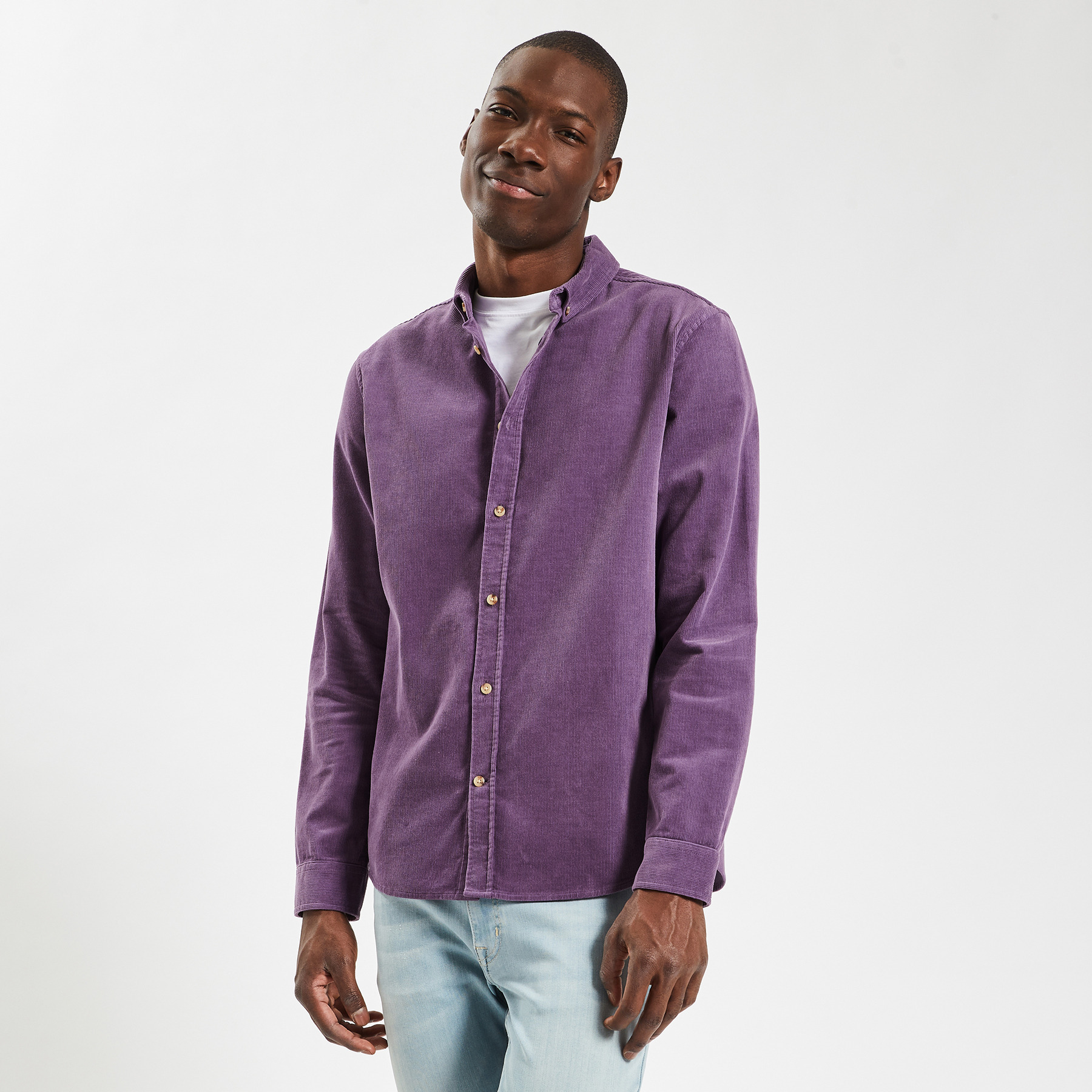 Chemise regular unie coton recyclé velours Violet XS 100% Coton Homme Jules
