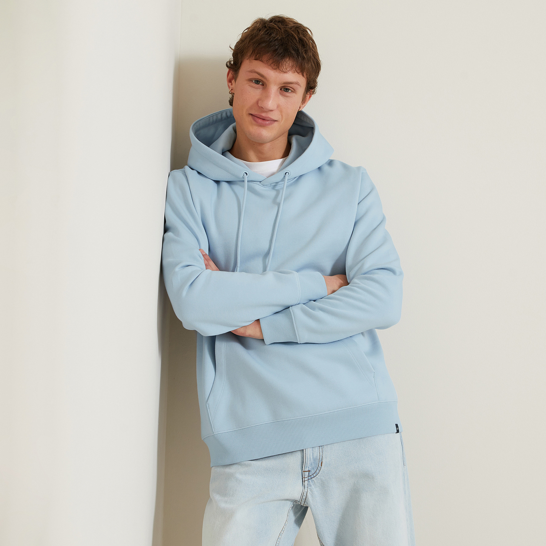 Sweat à capuche uni Bleu clair XS 70% Coton, 30% Polyester Homme Jules