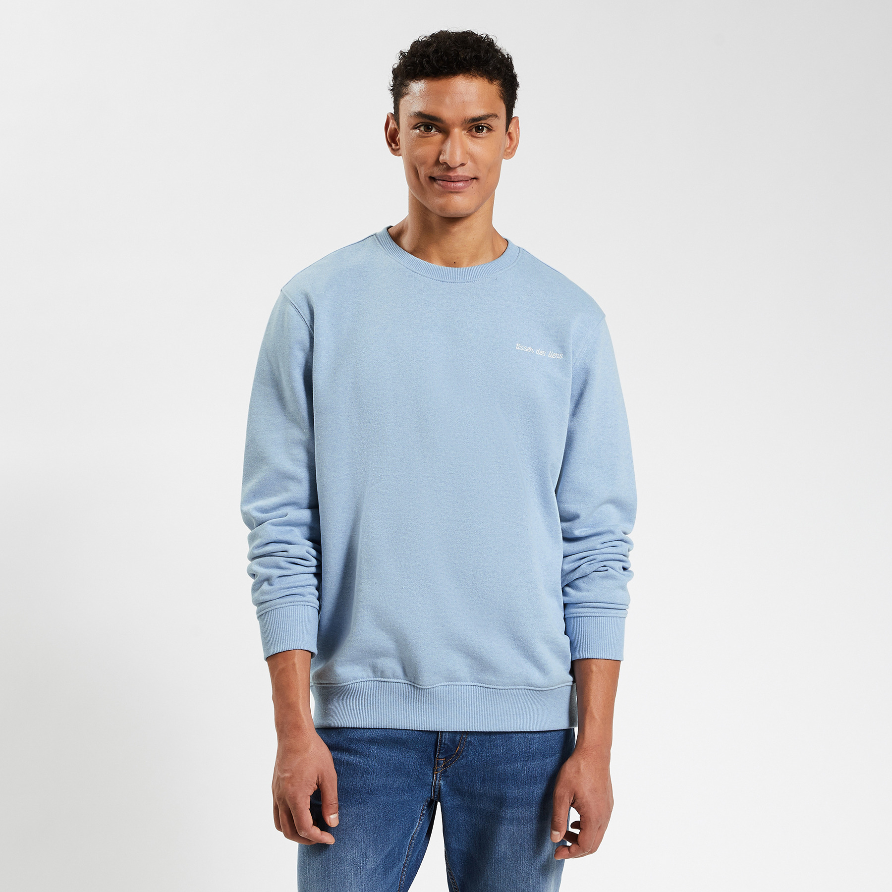 Sweat à col rond 100 % recyclé Bleu clair XS 52% Coton, 48% Polyester Homme Jules