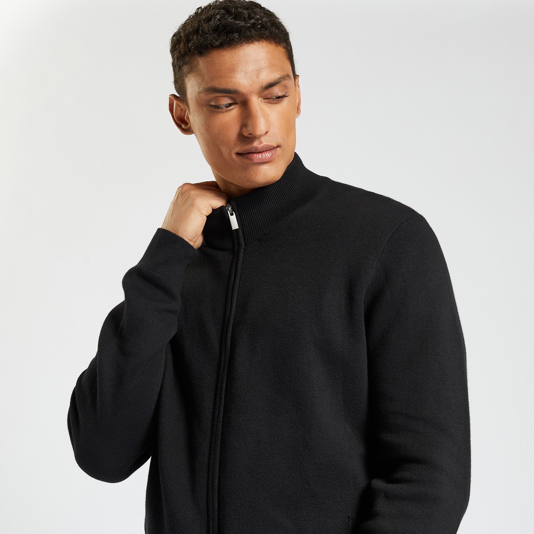 Gilet col montant zippé Noir S 93% Coton, 7% Polyamide Homme