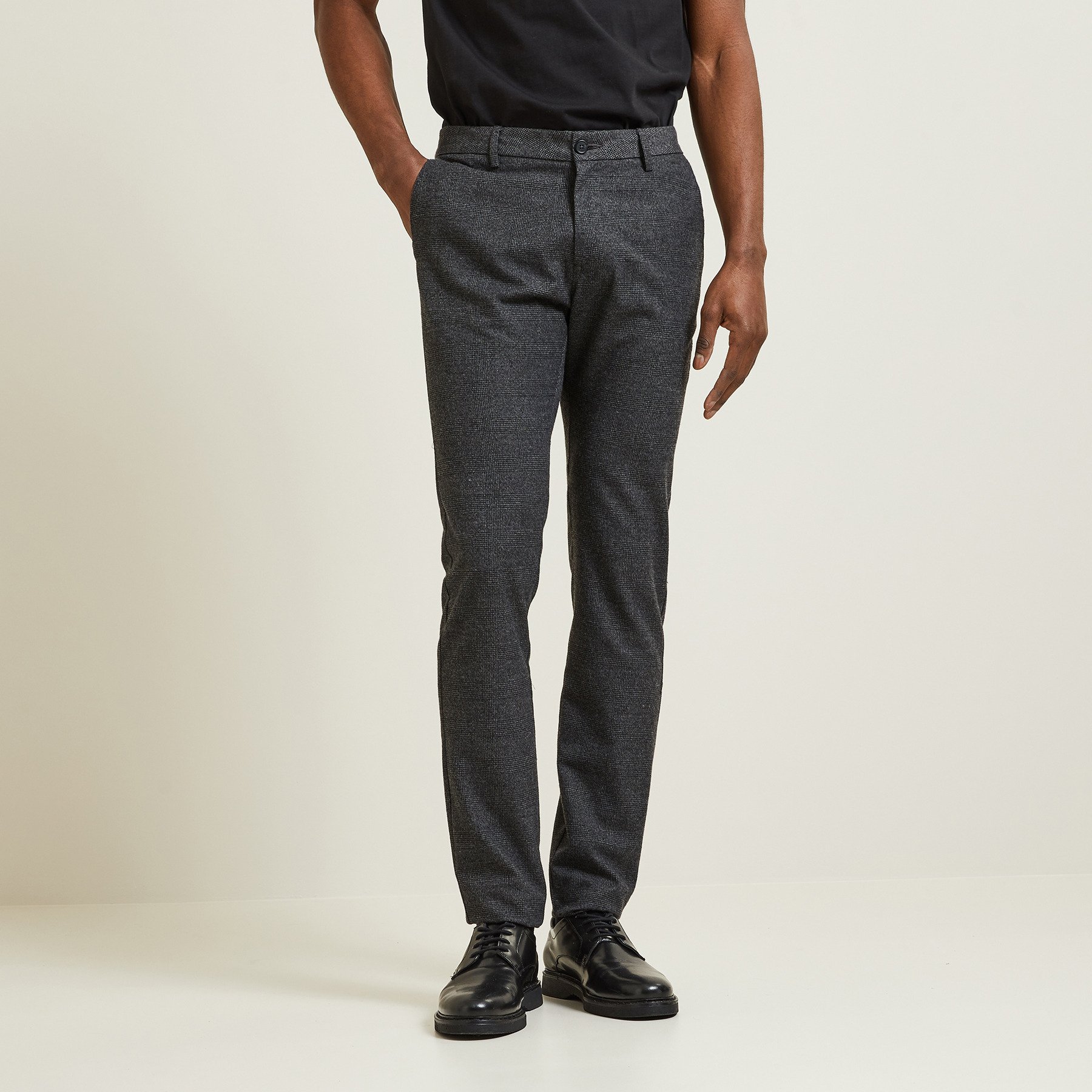 Pantalon chino slim à carreaux Gris foncé 36 66% Polyester, 34% Viscose Homme Brice