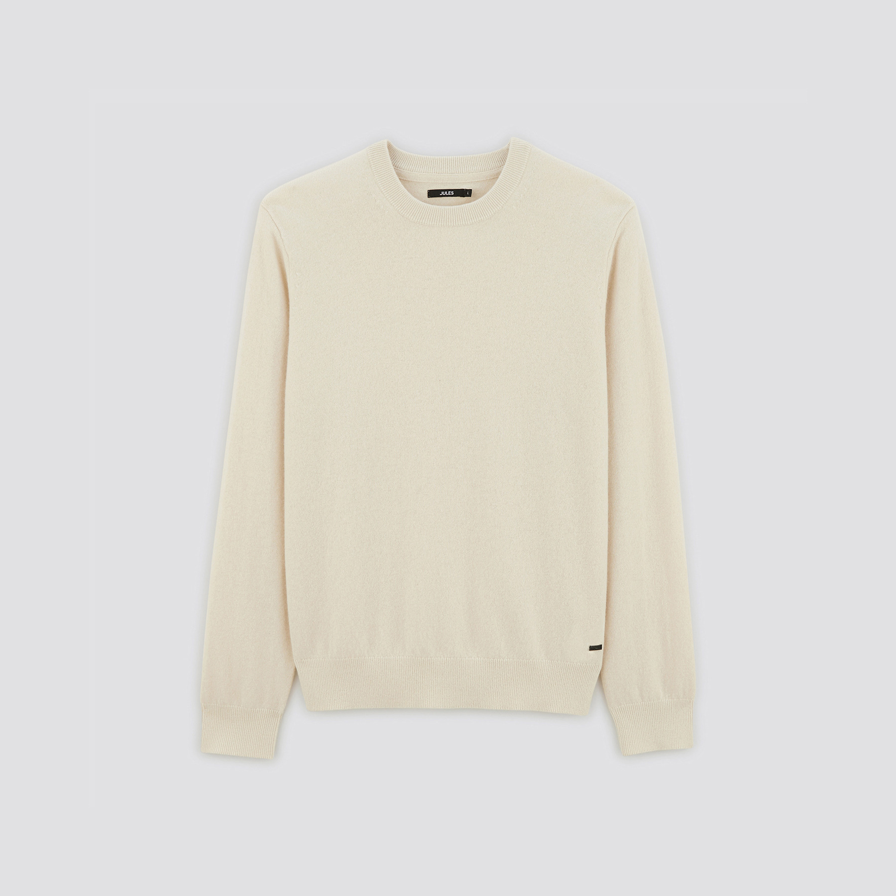 Pull à col rond en mélange cachemire Ecru S 90% Laine, 10% Cachemire Homme