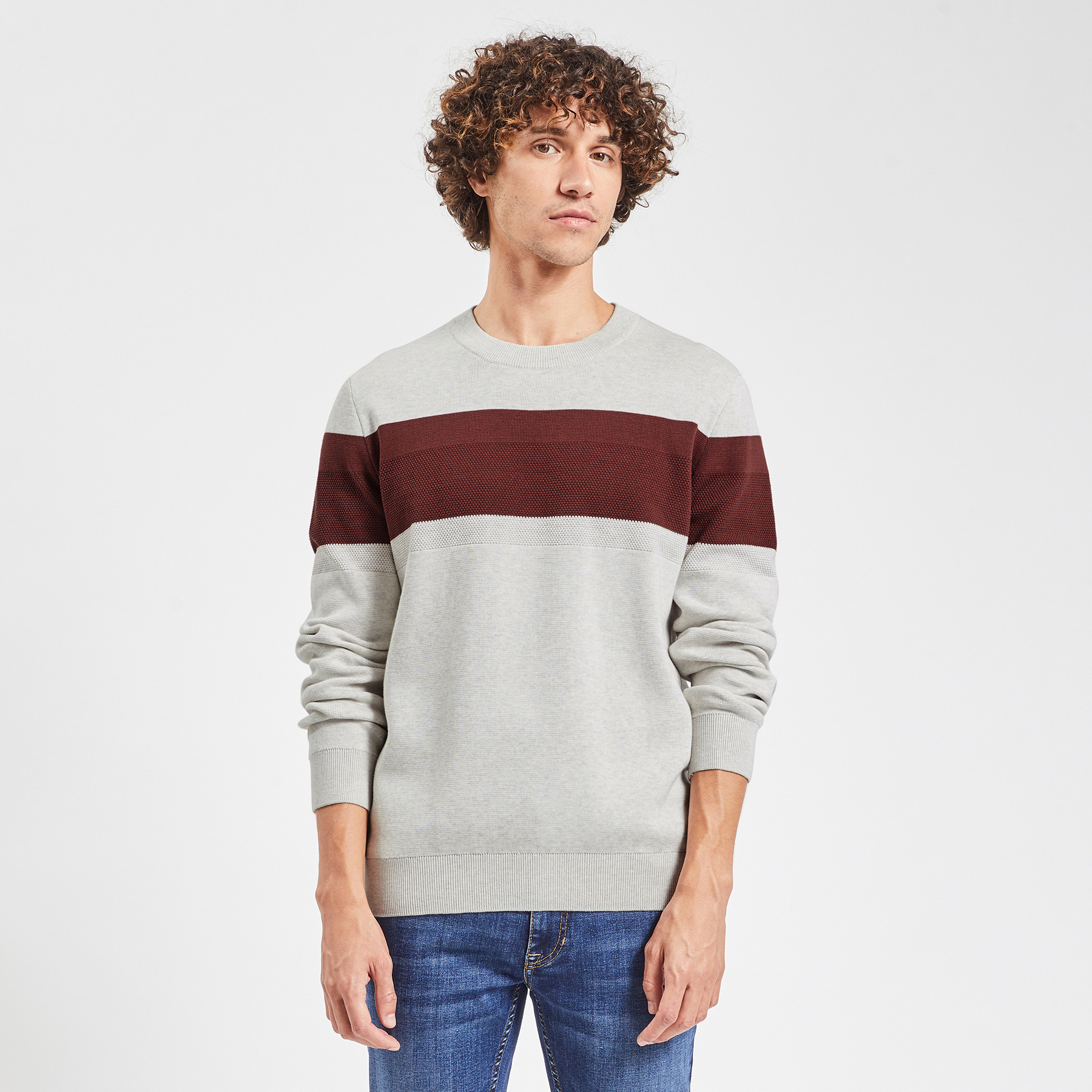 Pull colorblock "le parfait by JULES" Gris XS 100% Coton Homme