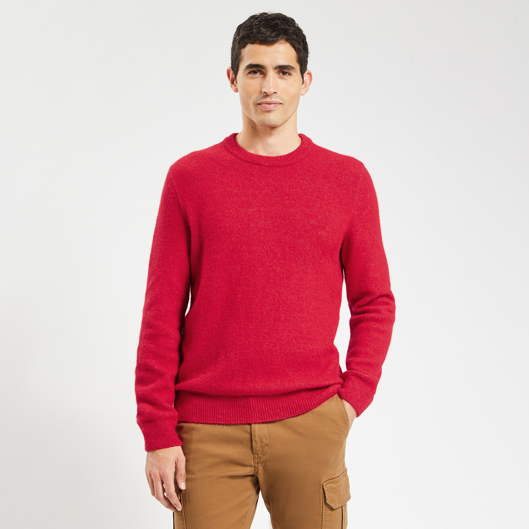 Pull à col rond épais Rouge S  Homme