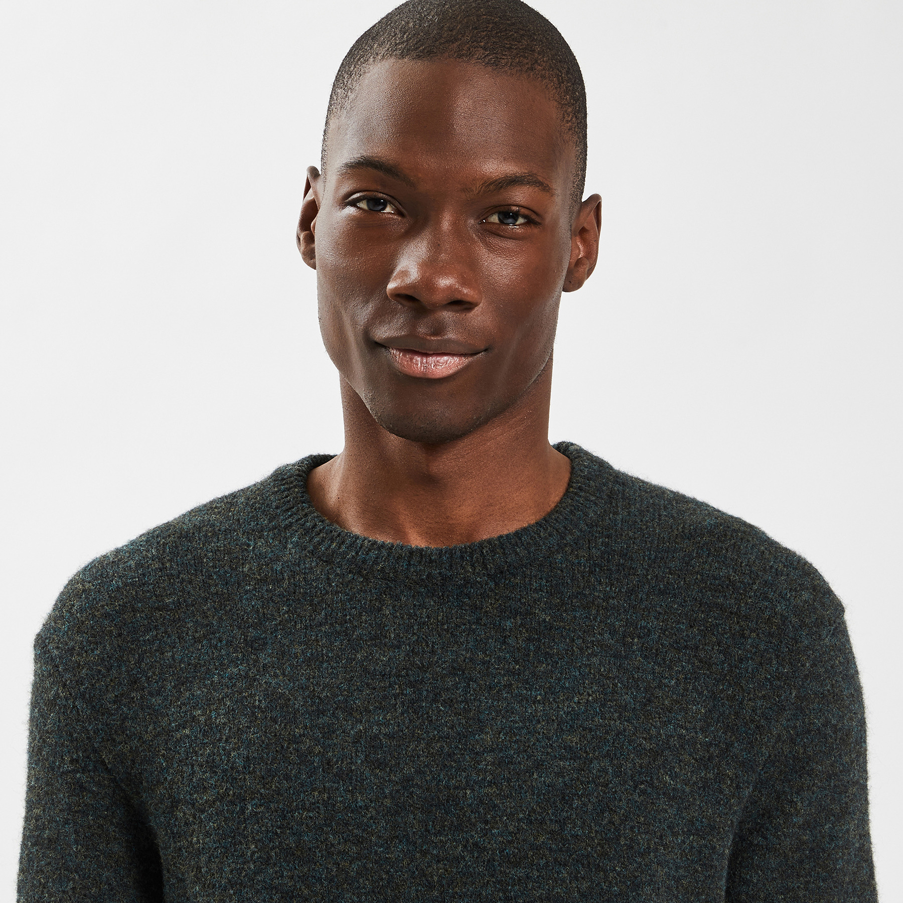 Pull à col rond épais Vert/Kaki S  Homme