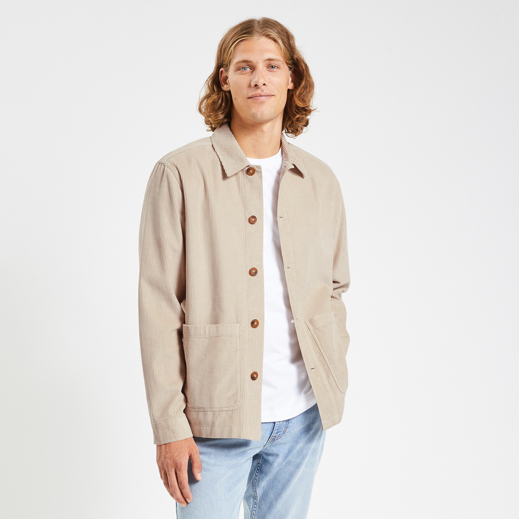 Surchemise unie coton recyclé velours Beige S 100% Coton Homme Jules