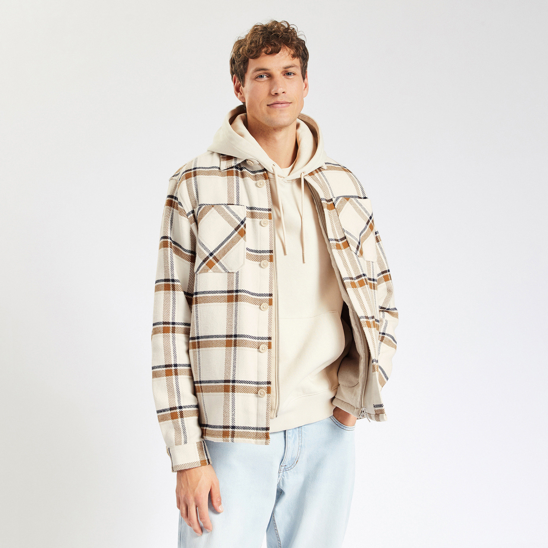 Surchemise regular carreaux coton Ecru M 100% Coton Homme Jules